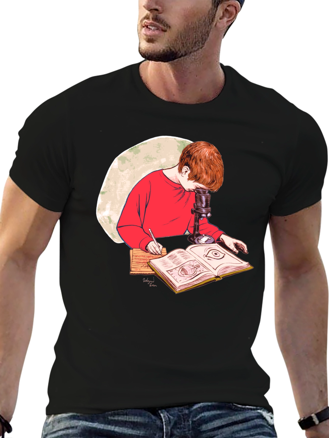 Science Kid T-Shirt - Studying with Microscope Design