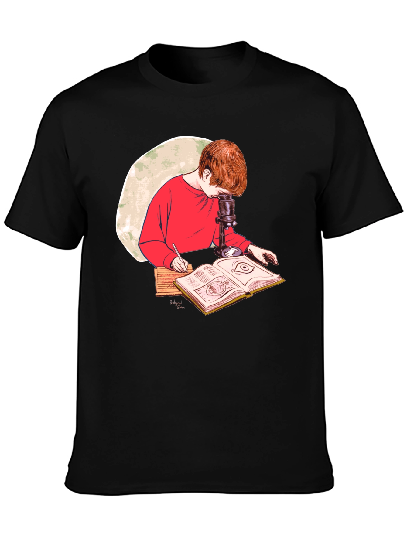 Science Kid T-Shirt - Studying with Microscope Design