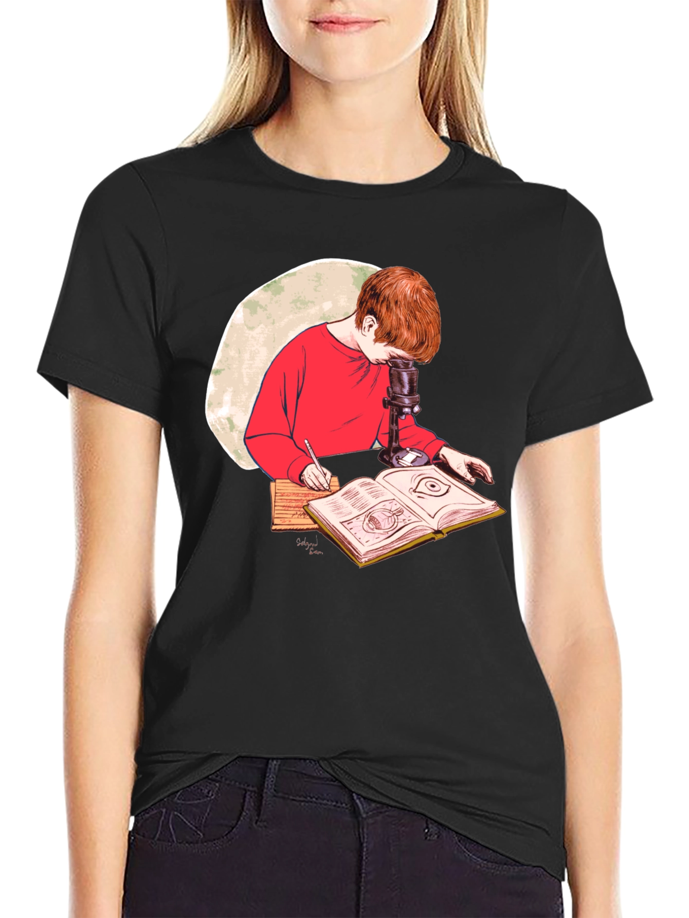 Science Kid T-Shirt - Studying with Microscope Design