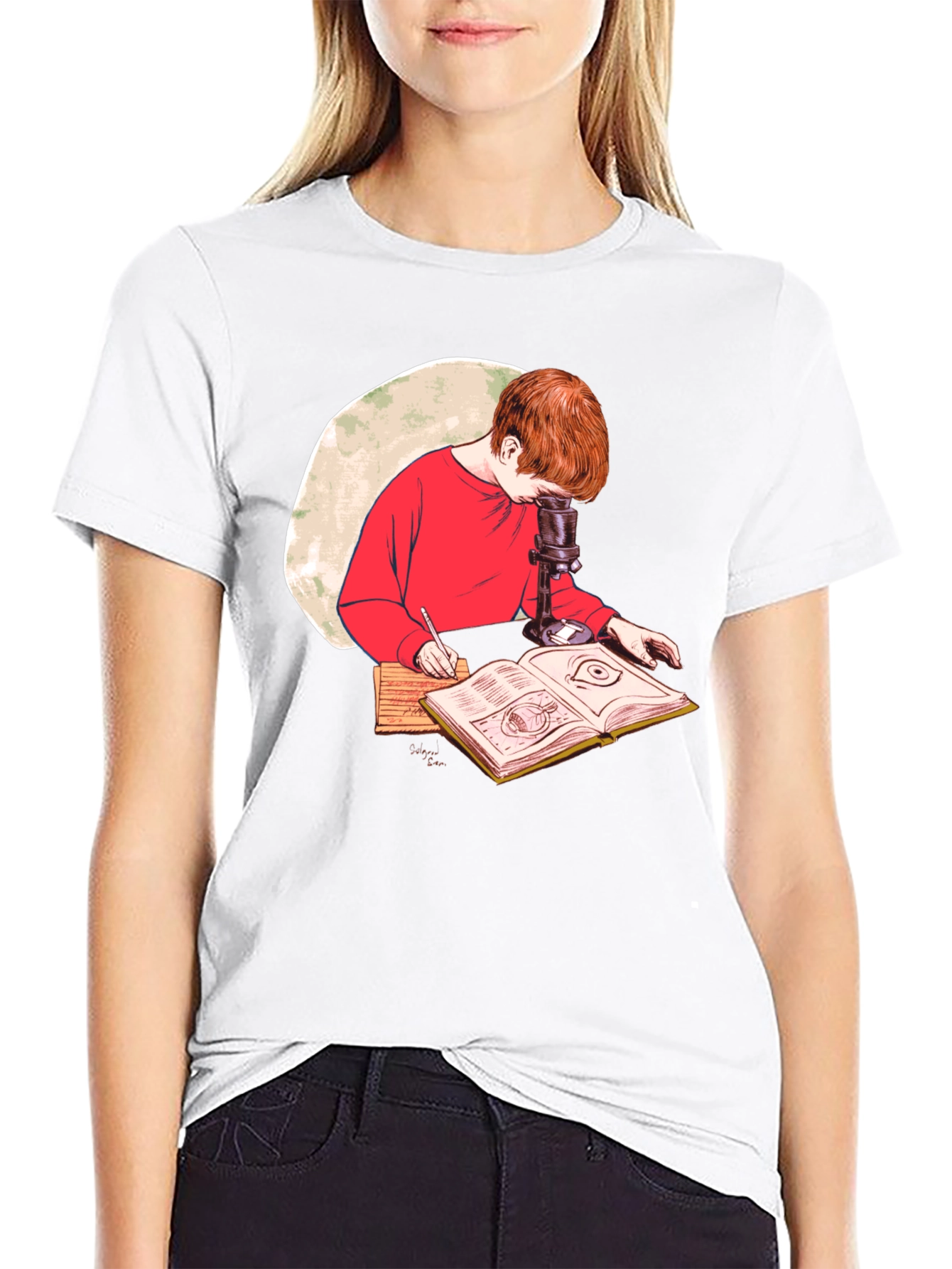 Science Kid T-Shirt - Studying with Microscope Design