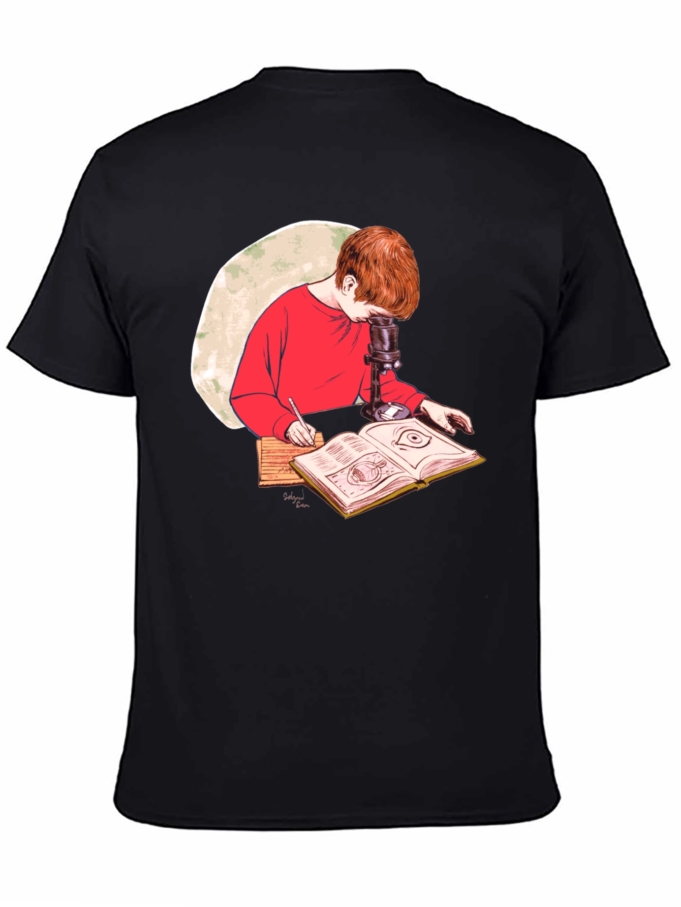 Science Kid T-Shirt - Studying with Microscope Design