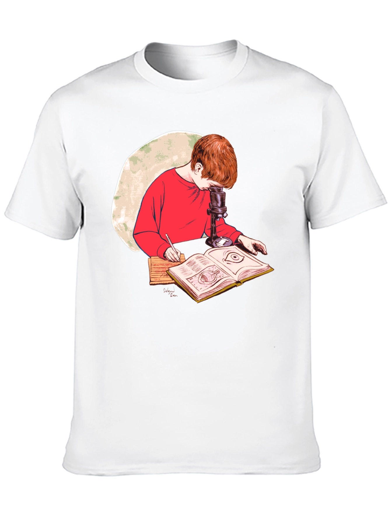 Science Kid T-Shirt - Studying with Microscope Design
