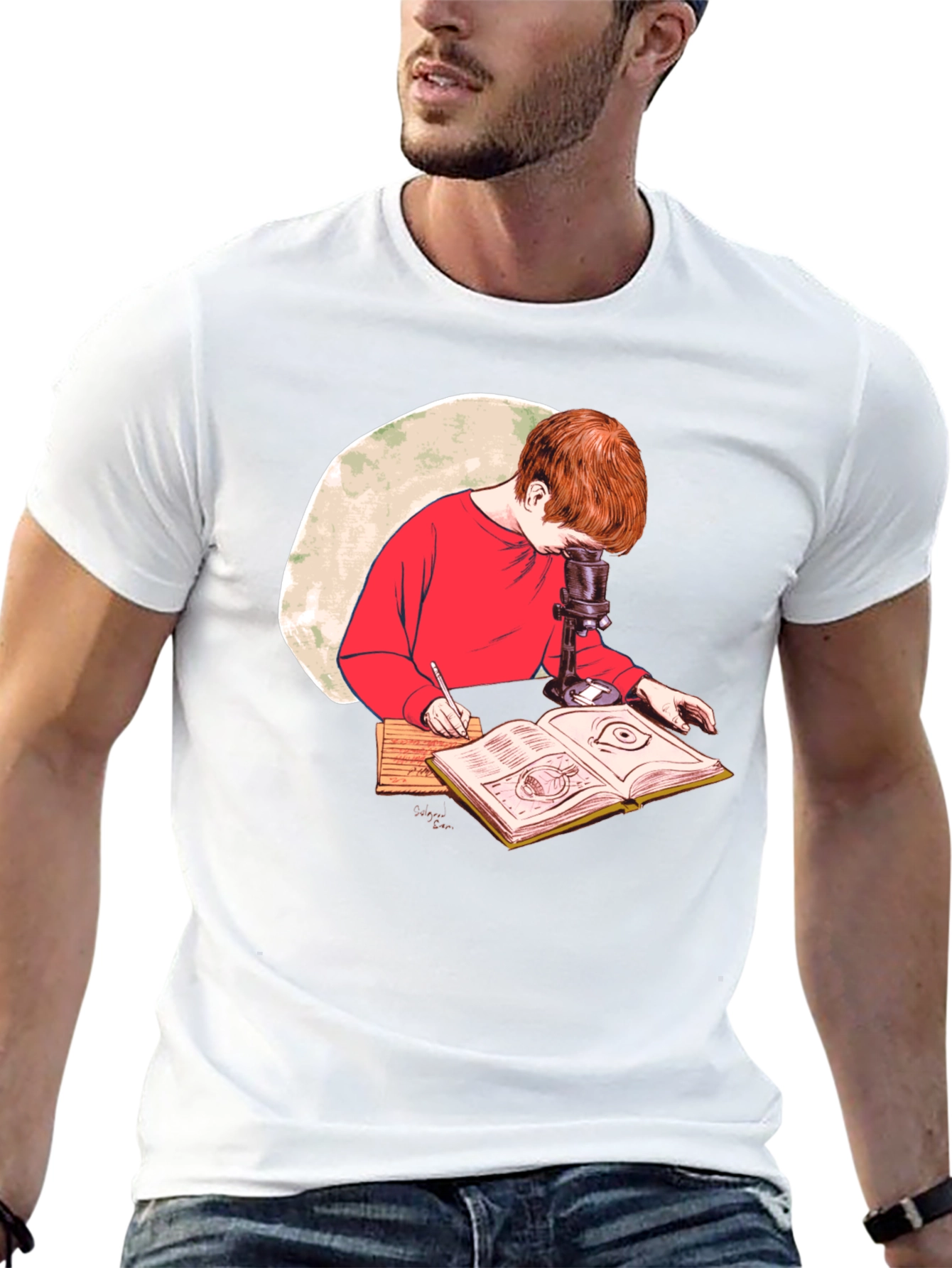 Science Kid T-Shirt - Studying with Microscope Design