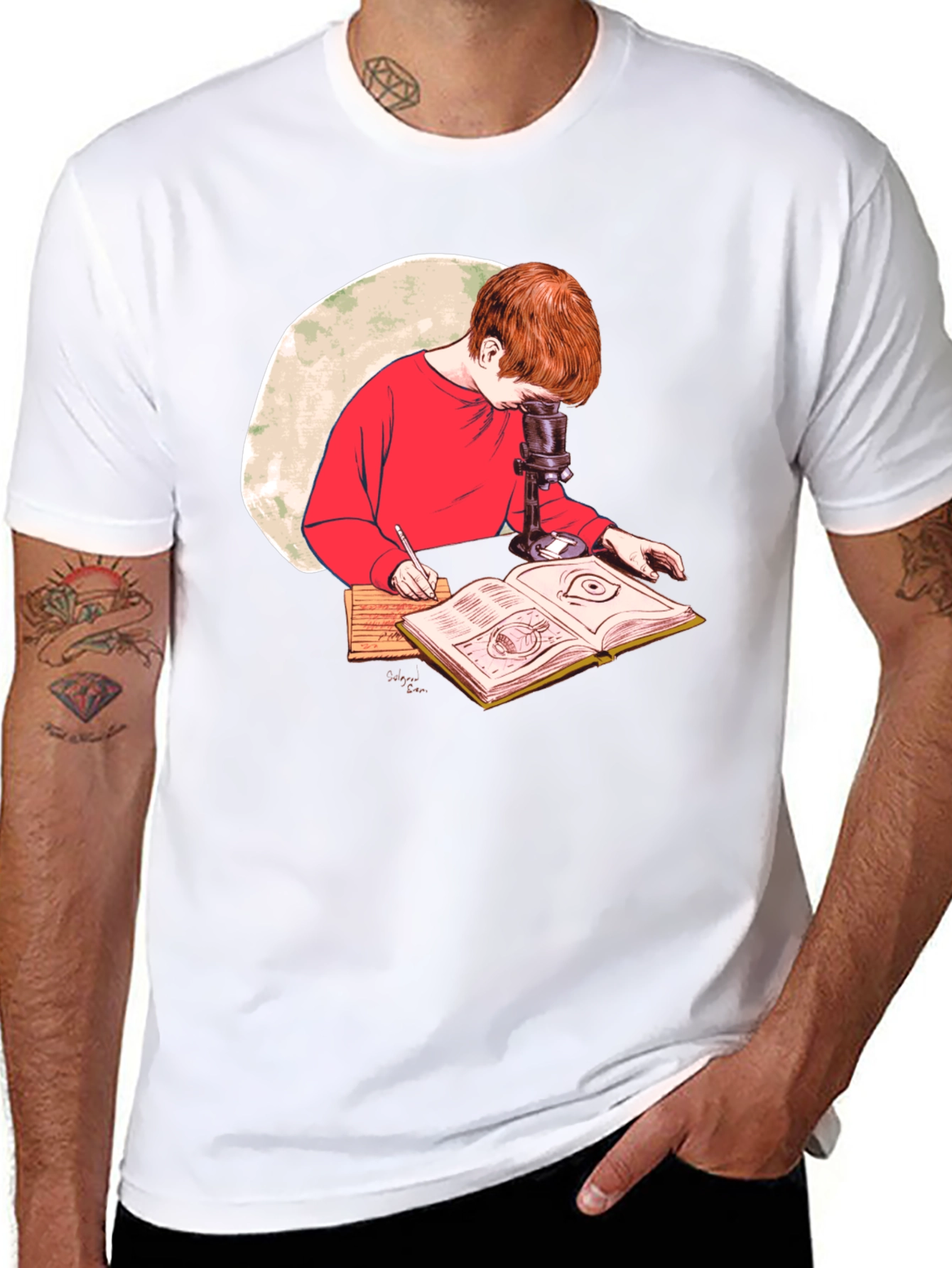 Science Kid T-Shirt - Studying with Microscope Design