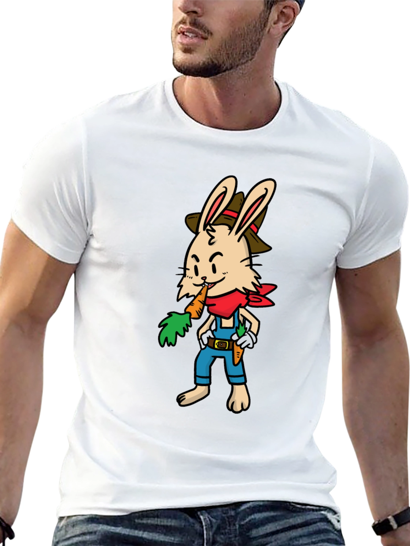 Cartoon Rabbit Farmer Graphic T-Shirt
