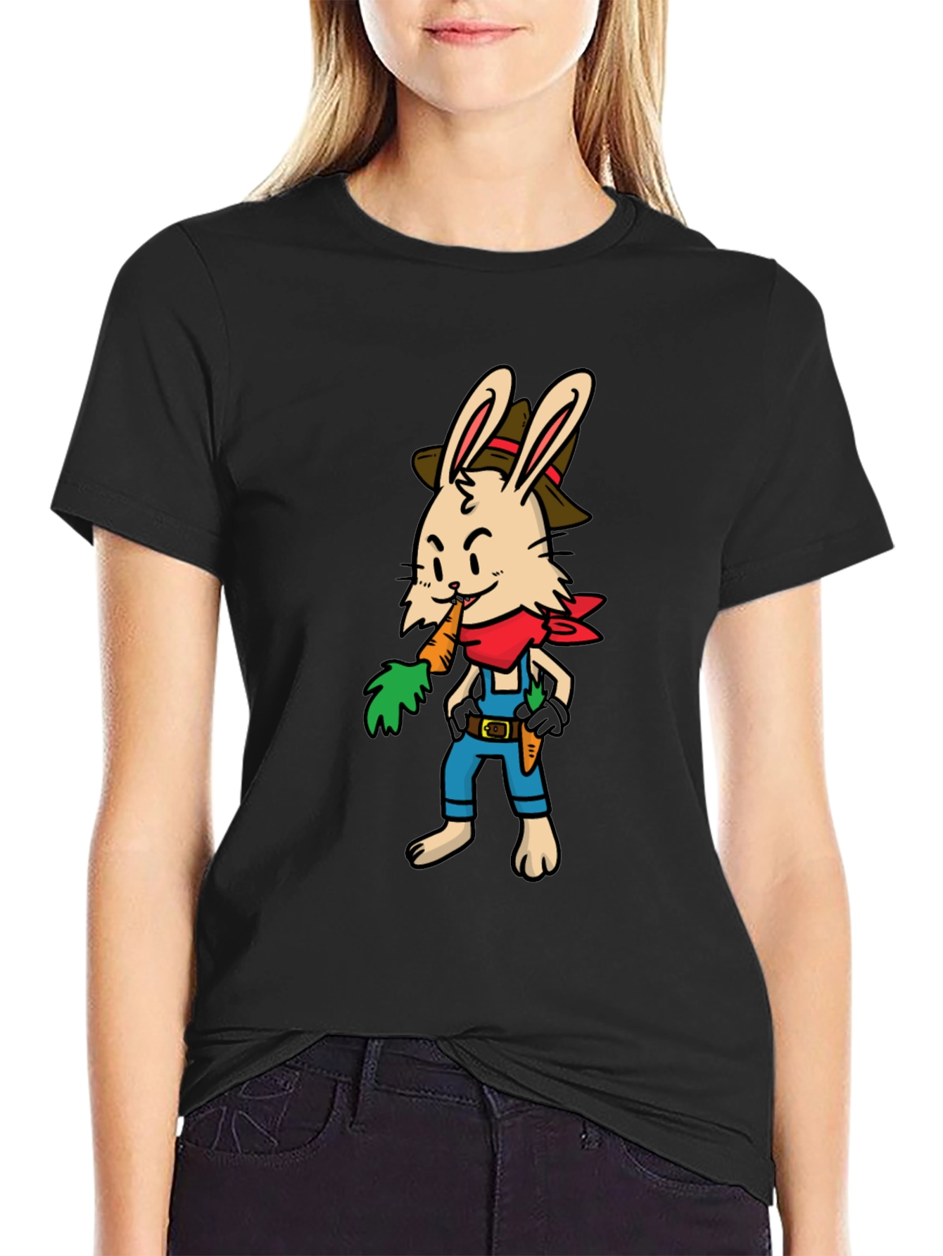 Cartoon Rabbit Farmer Graphic T-Shirt