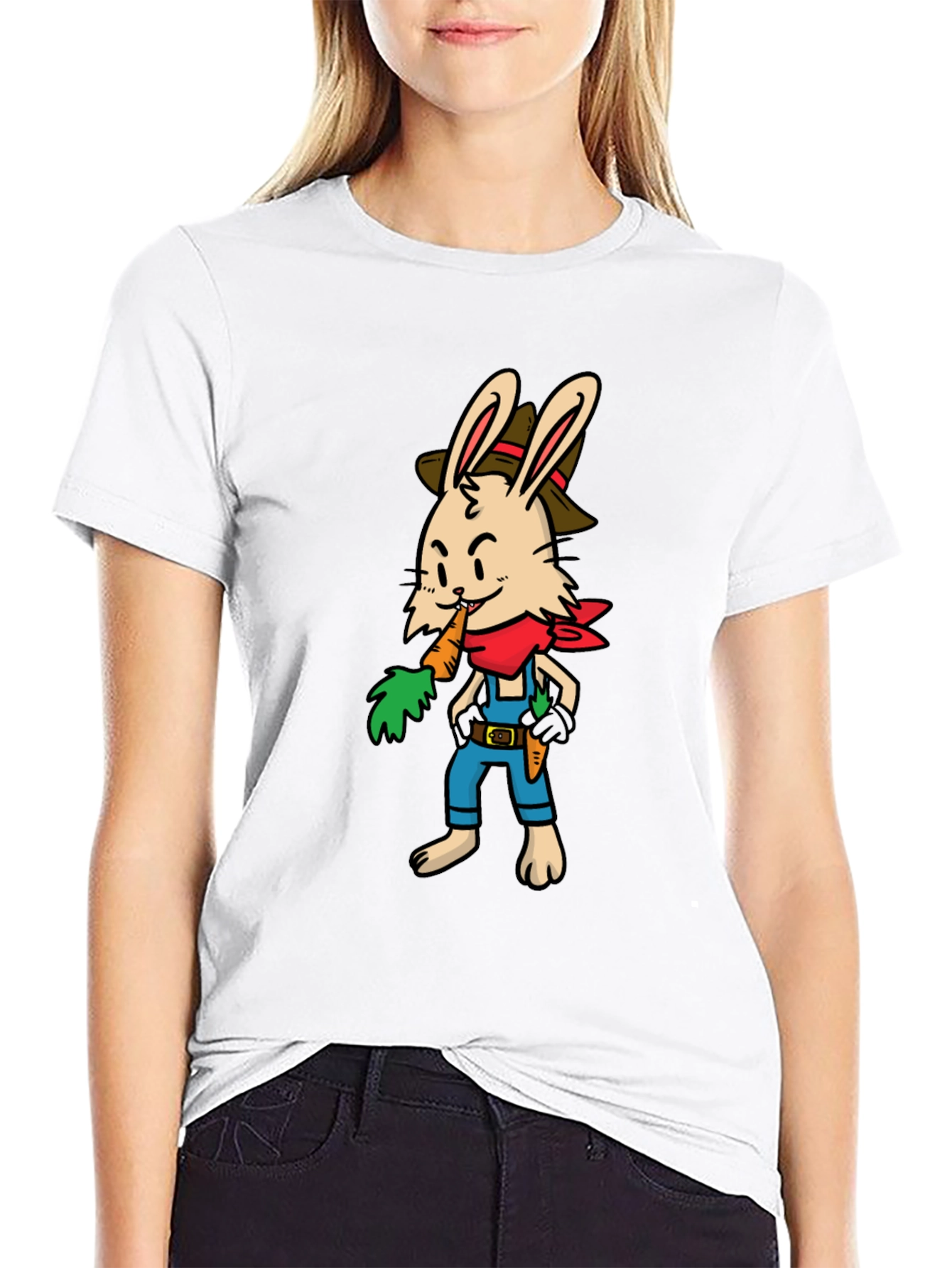 Cartoon Rabbit Farmer Graphic T-Shirt