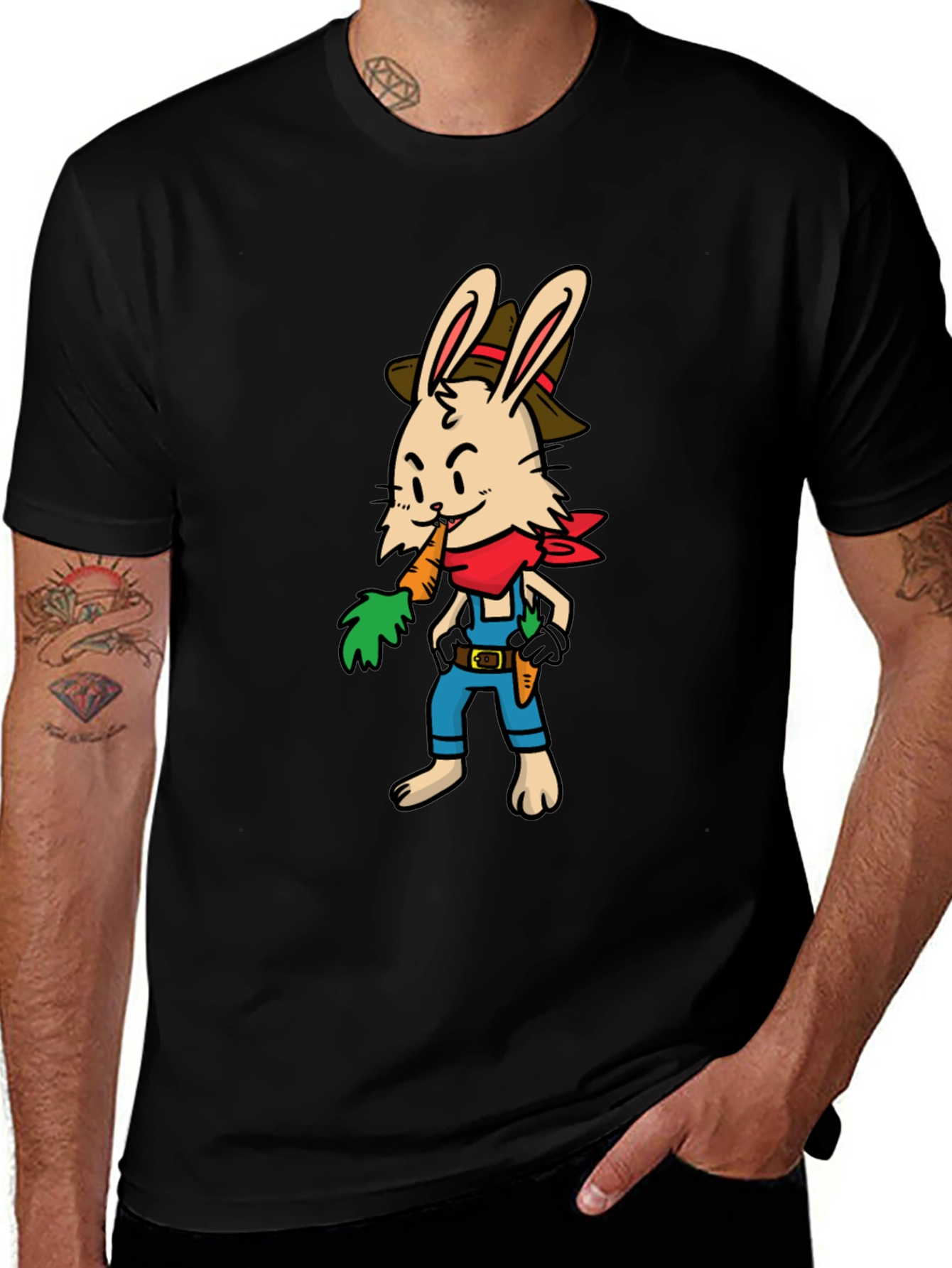 Cartoon Rabbit Farmer Graphic T-Shirt