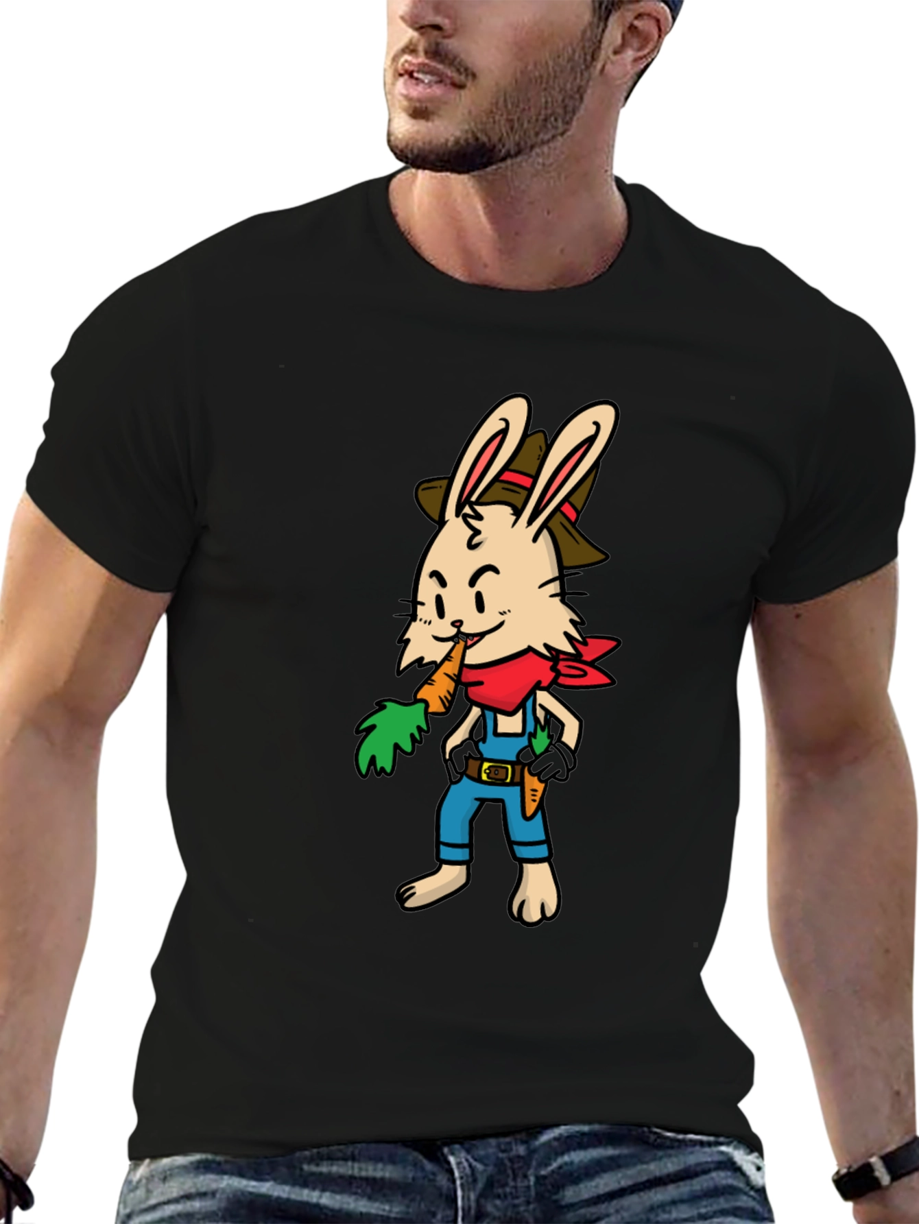 Cartoon Rabbit Farmer Graphic T-Shirt