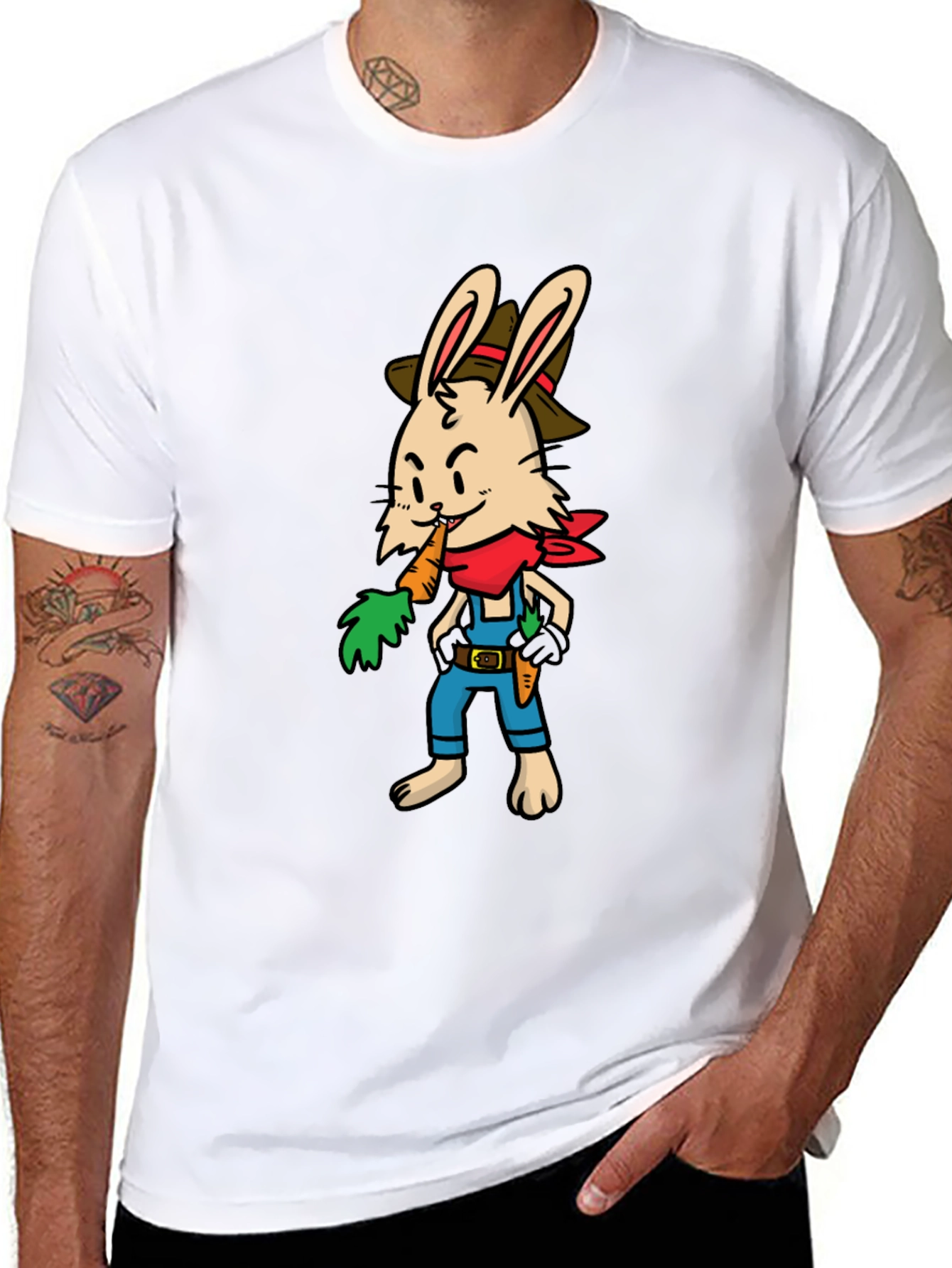 Cartoon Rabbit Farmer Graphic T-Shirt