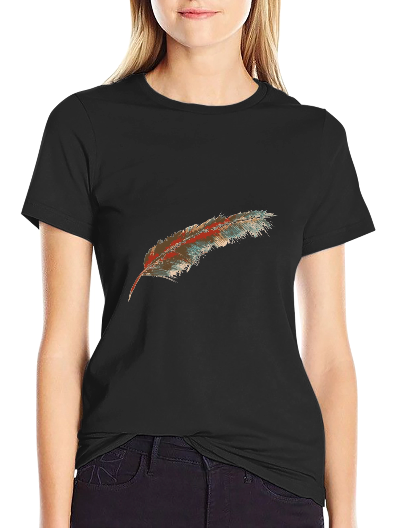 Feather Graphic Tee - Black Casual T-Shirt