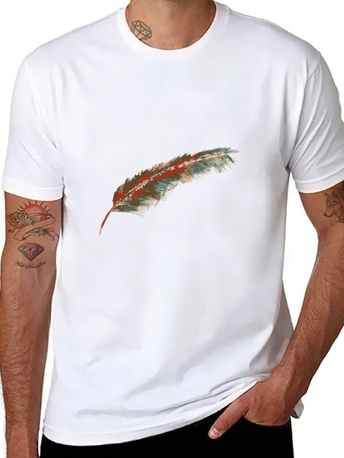 Feather Graphic Tee - Black Casual T-Shirt