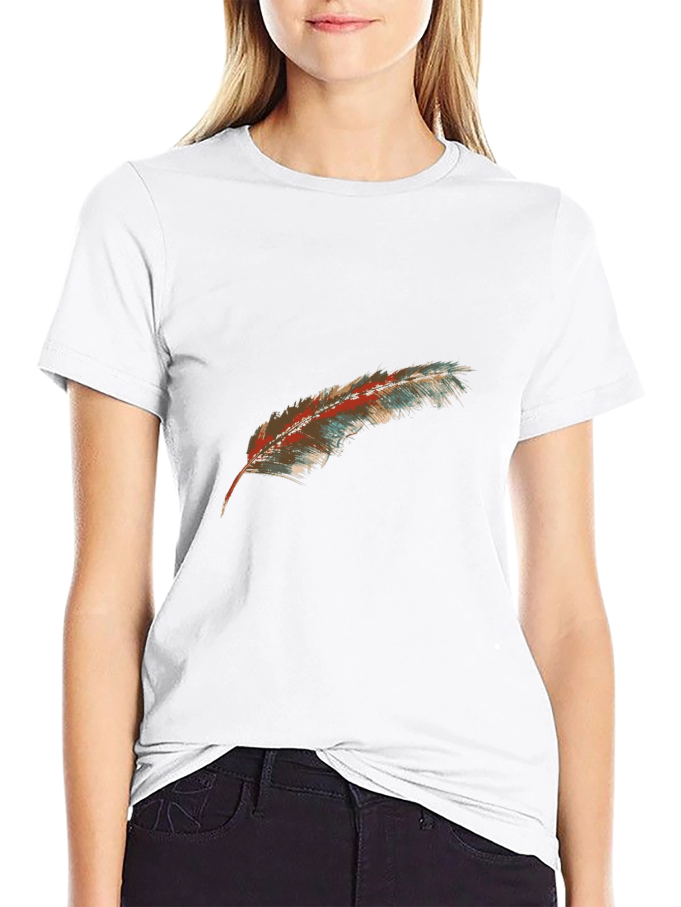 Feather Graphic Tee - Black Casual T-Shirt