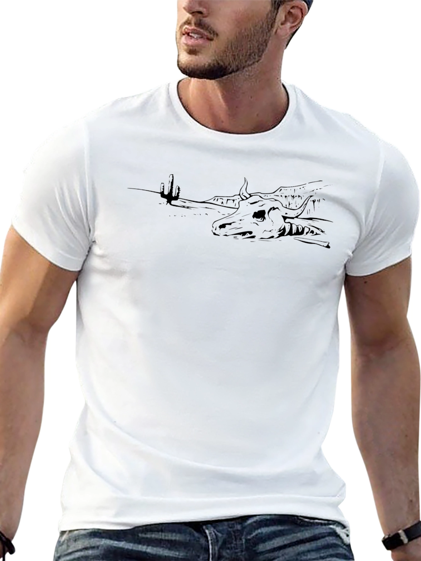 Black Graphic T-Shirt - Desert Skull Design
