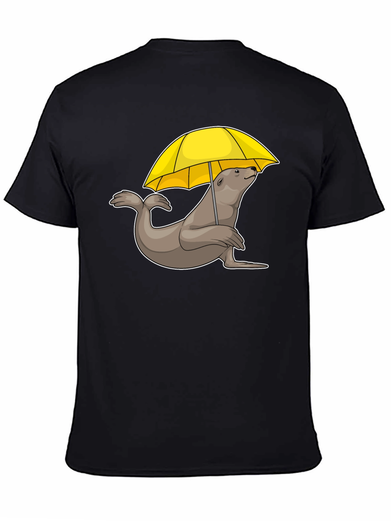 Seal with Umbrella T-Shirt - Black Cotton Tee