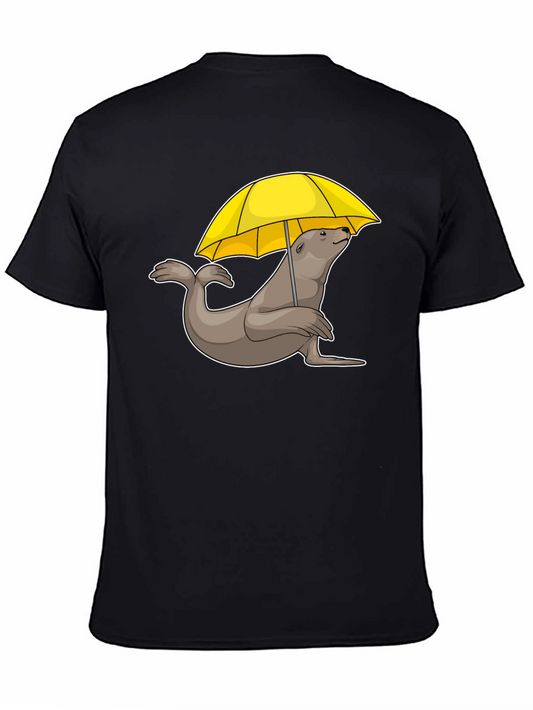 Seal with Umbrella T-Shirt - Black Cotton Tee