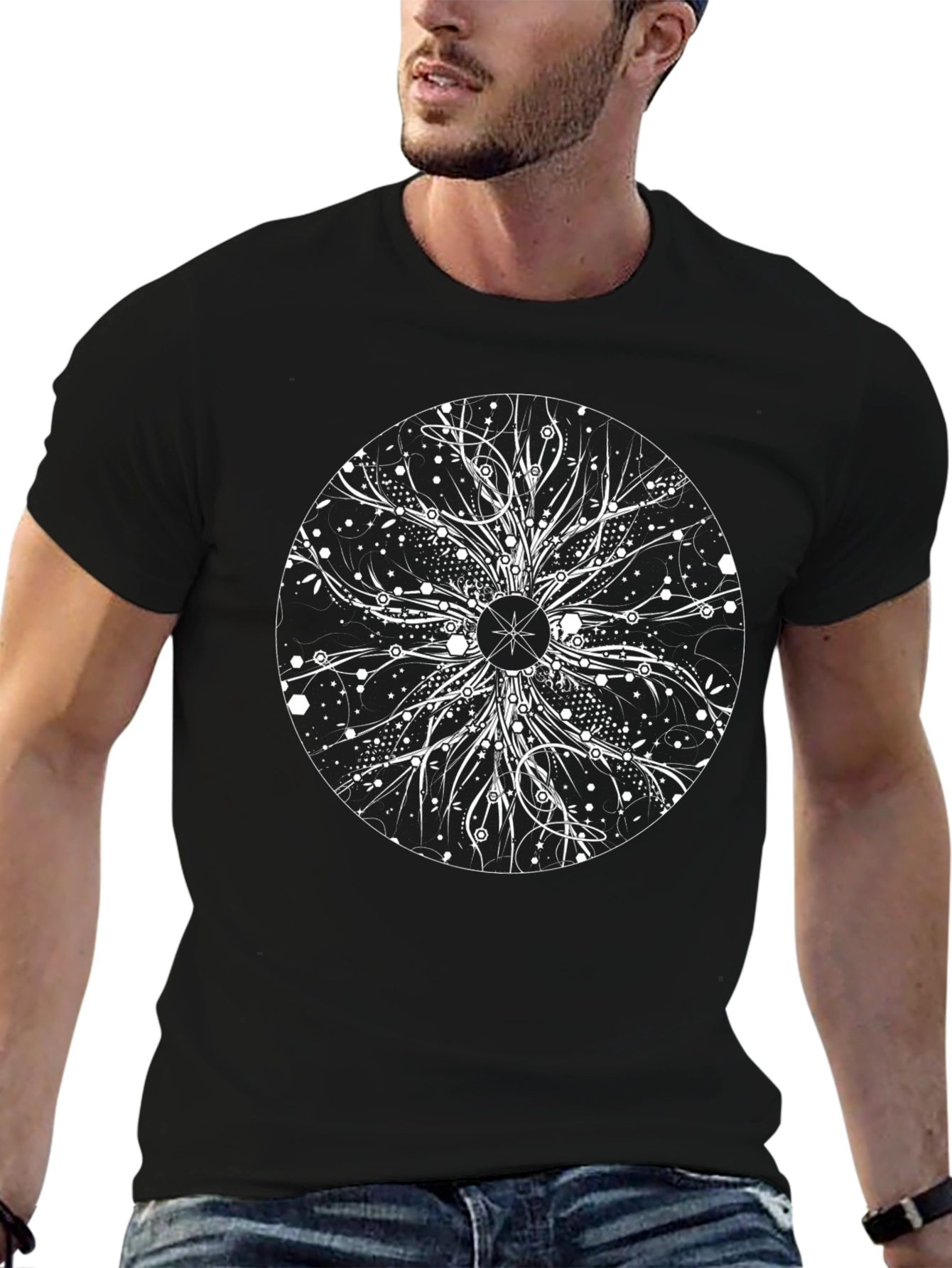 Abstract Cosmic Tree Black T-Shirt