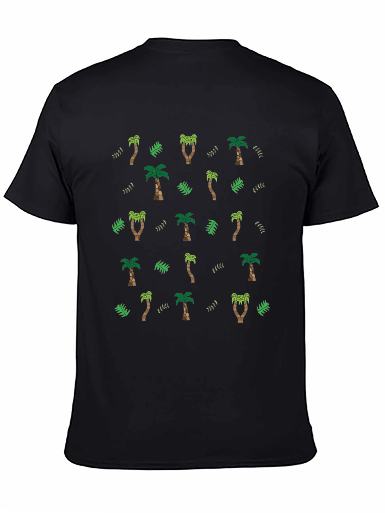 Tropical Palm Tree Pattern Black T-Shirt