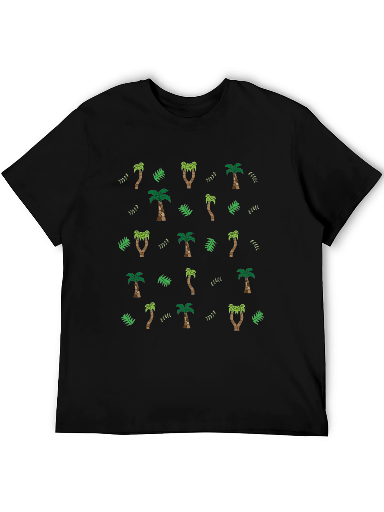 Tropical Palm Tree Pattern Black T-Shirt