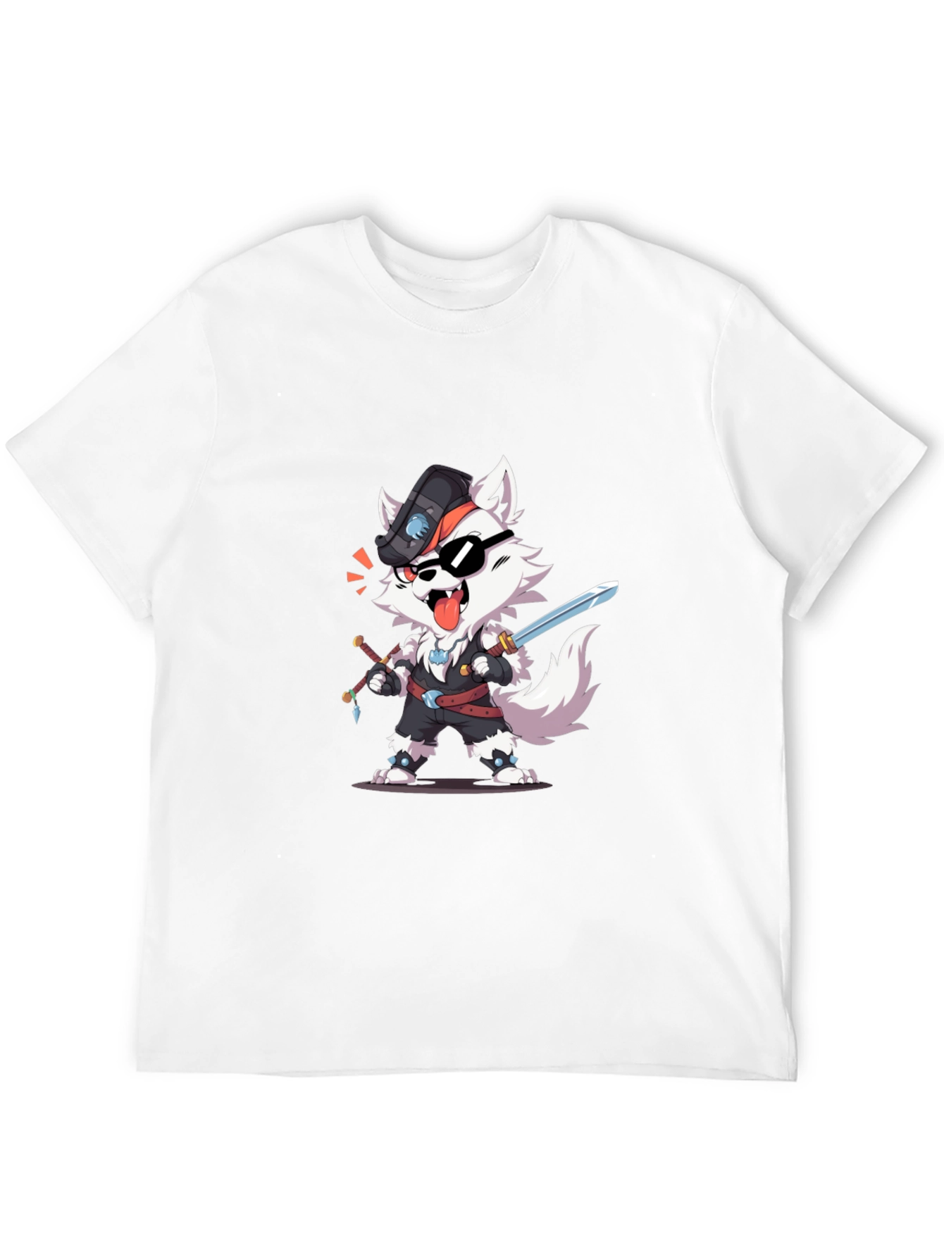 Wolf Pirate Cartoon Black T-Shirt