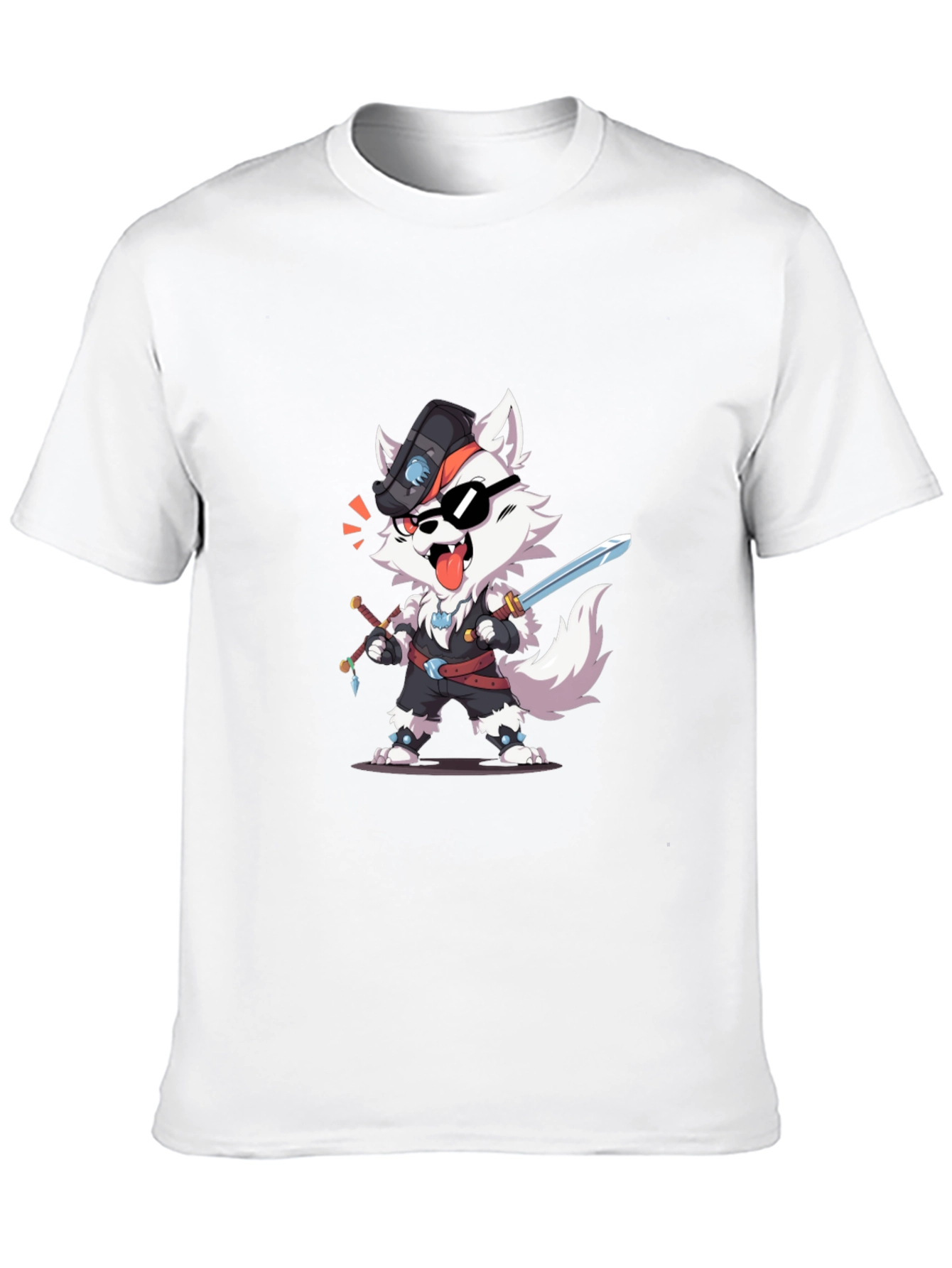 Wolf Pirate Cartoon Black T-Shirt