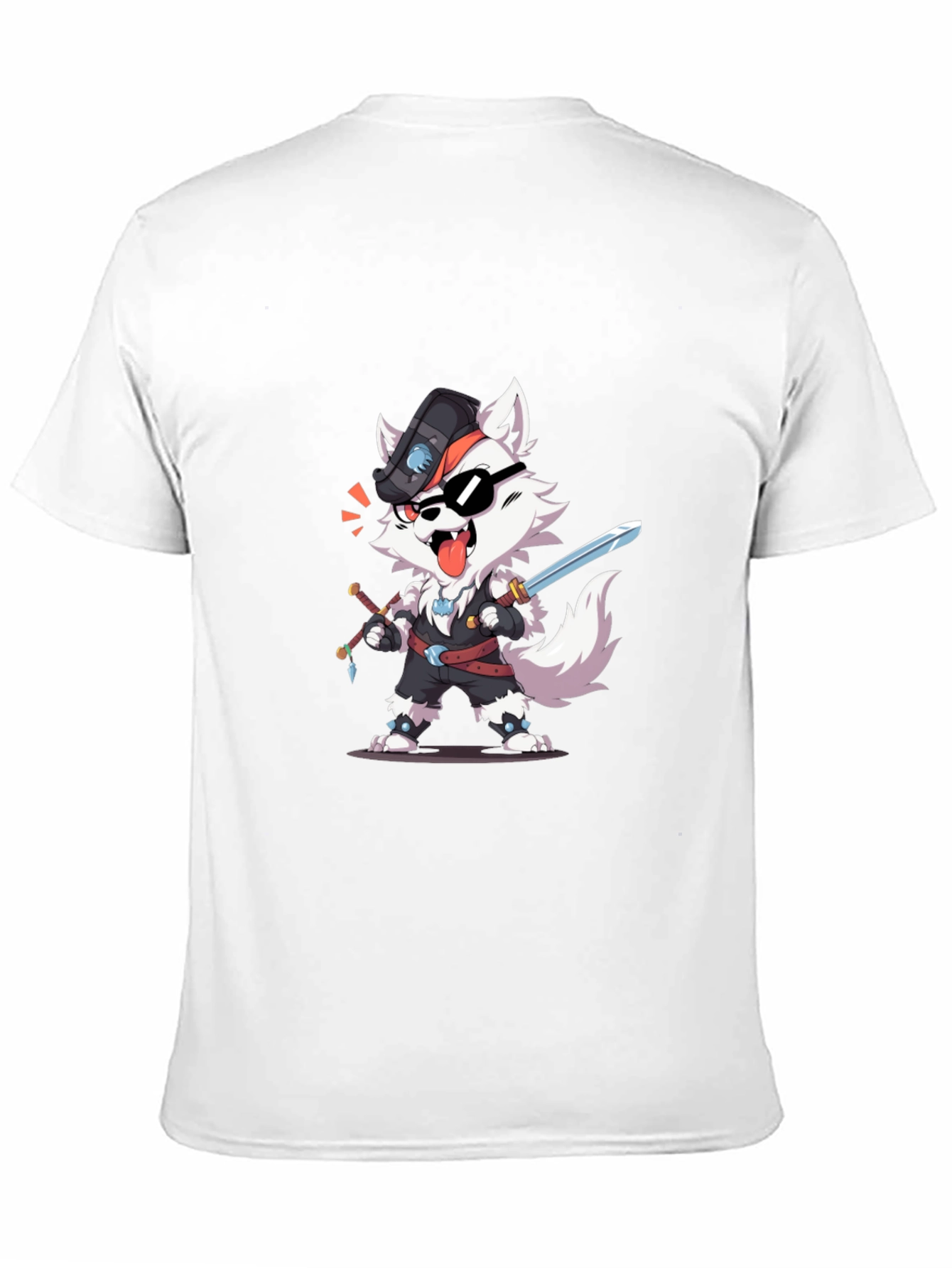 Wolf Pirate Cartoon Black T-Shirt