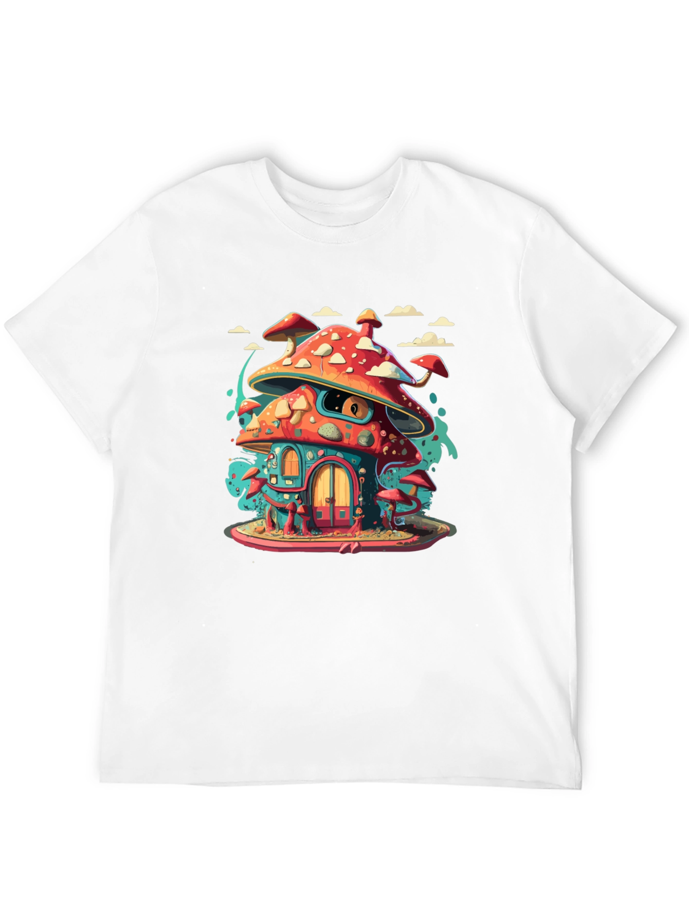 Mushroom House Graphic Tee - Funky Black T-Shirt