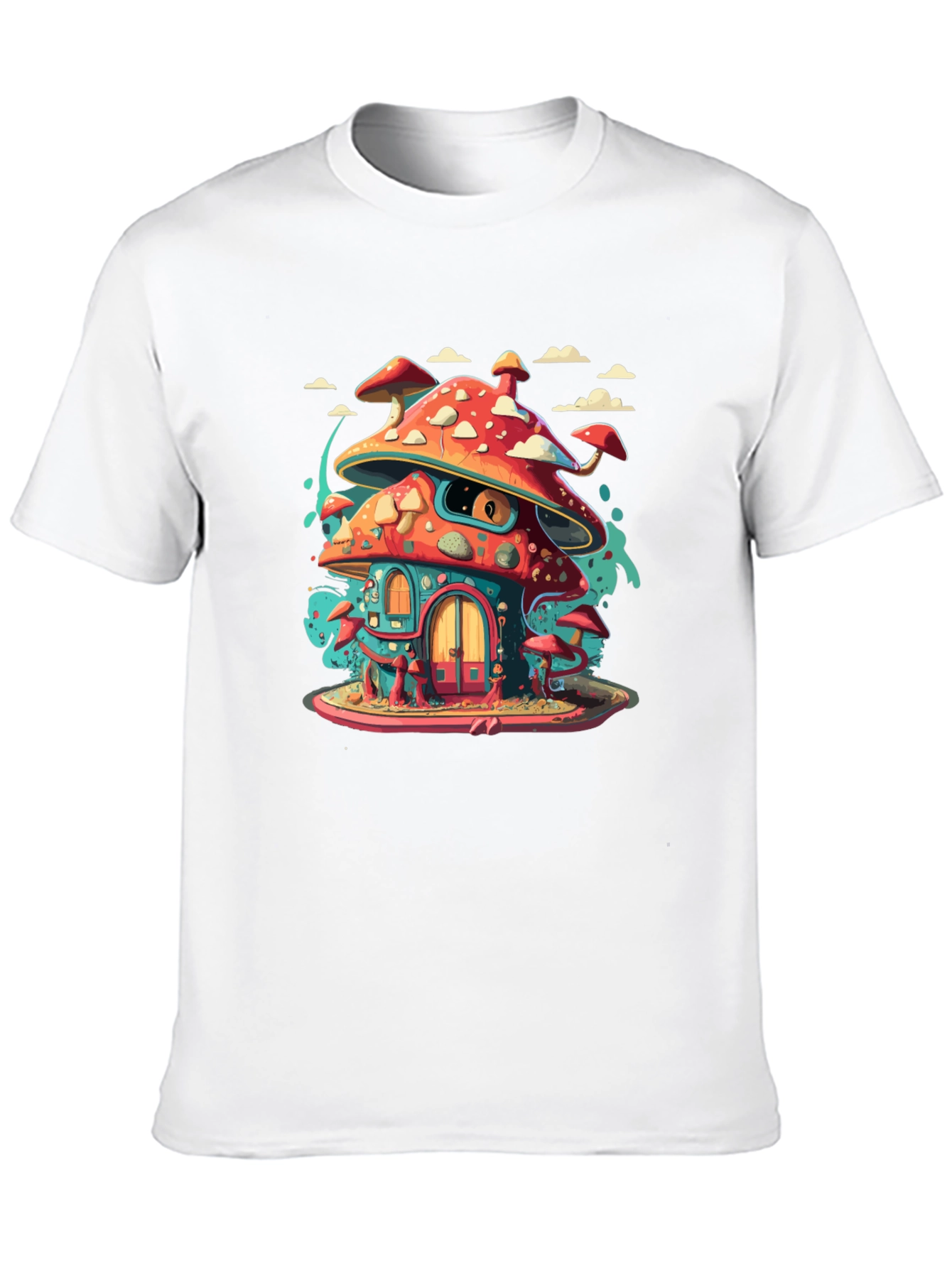 Mushroom House Graphic Tee - Funky Black T-Shirt