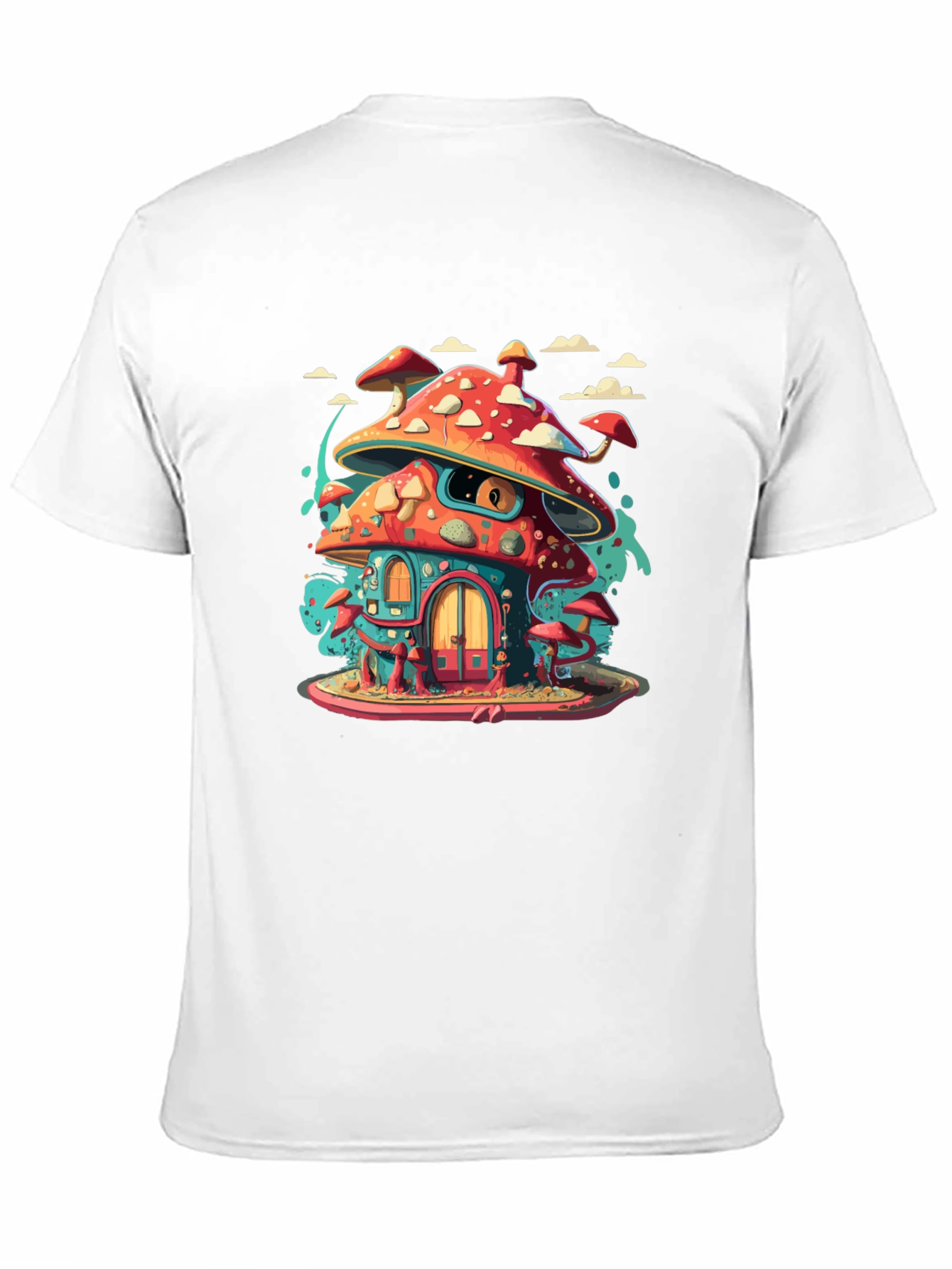 Mushroom House Graphic Tee - Funky Black T-Shirt