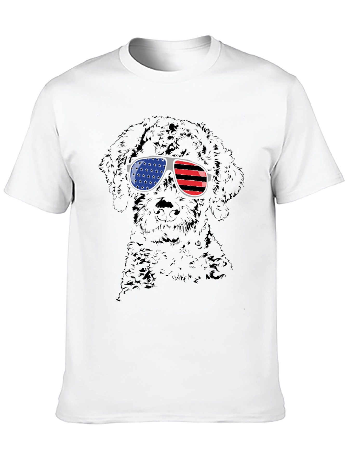 Cool Dog American Flag Sunglasses Black T-Shirt