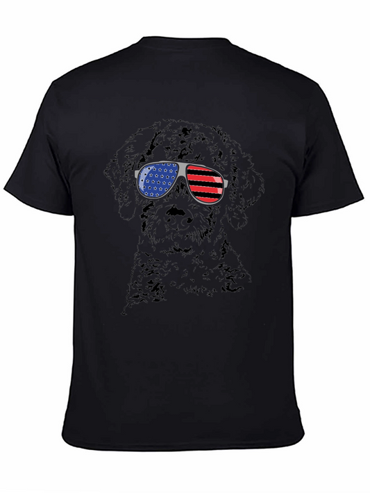 Cool Dog American Flag Sunglasses Black T-Shirt