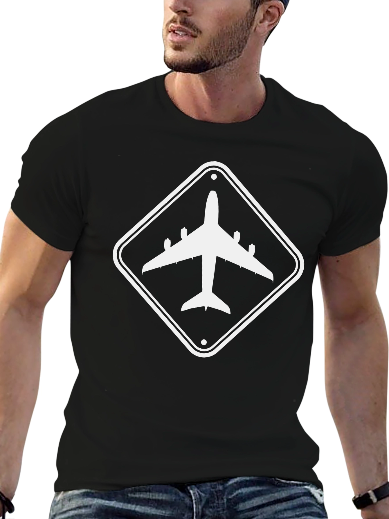 Airplane Sign Graphic Black T-Shirt