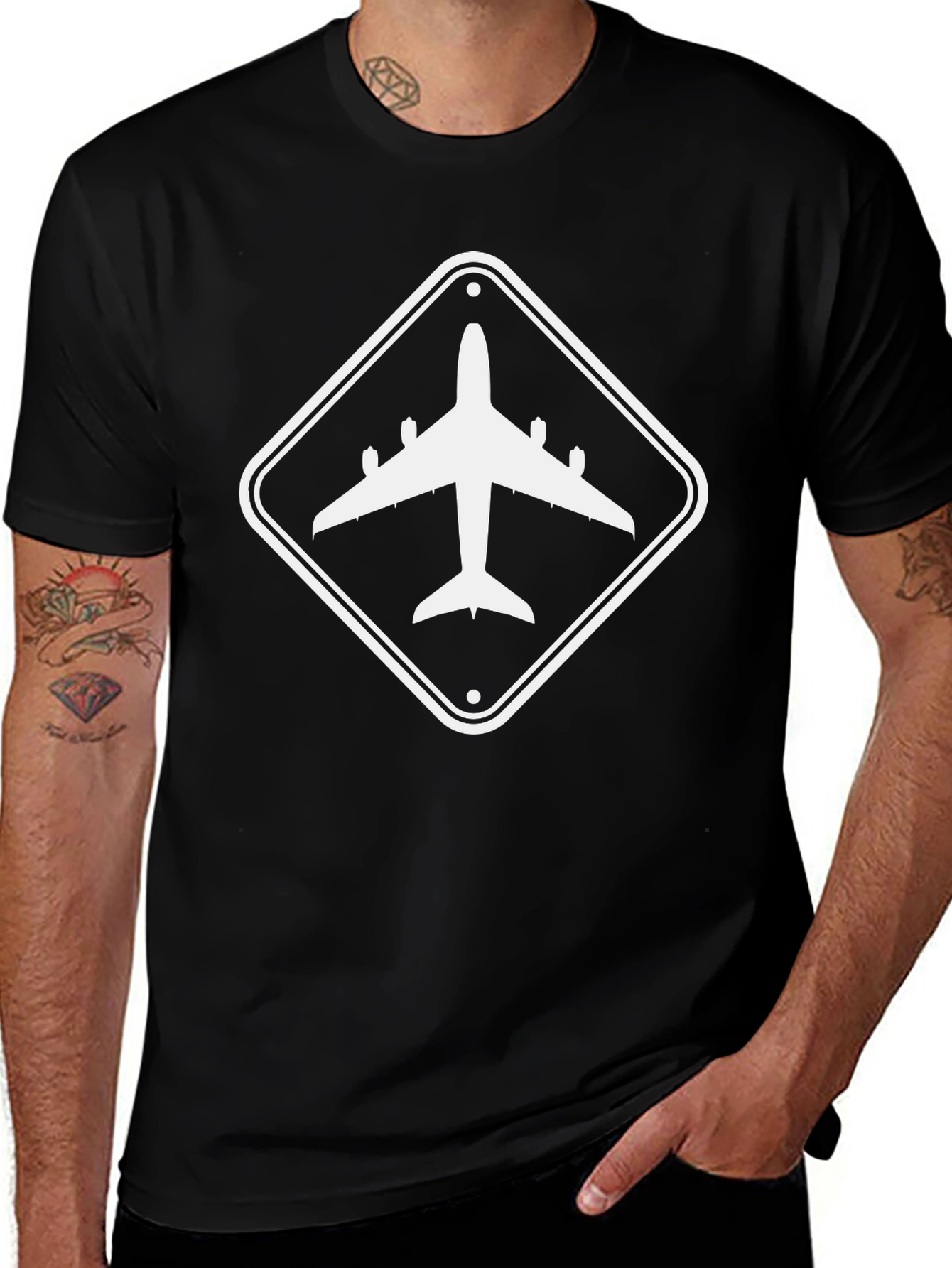 Airplane Sign Graphic Black T-Shirt