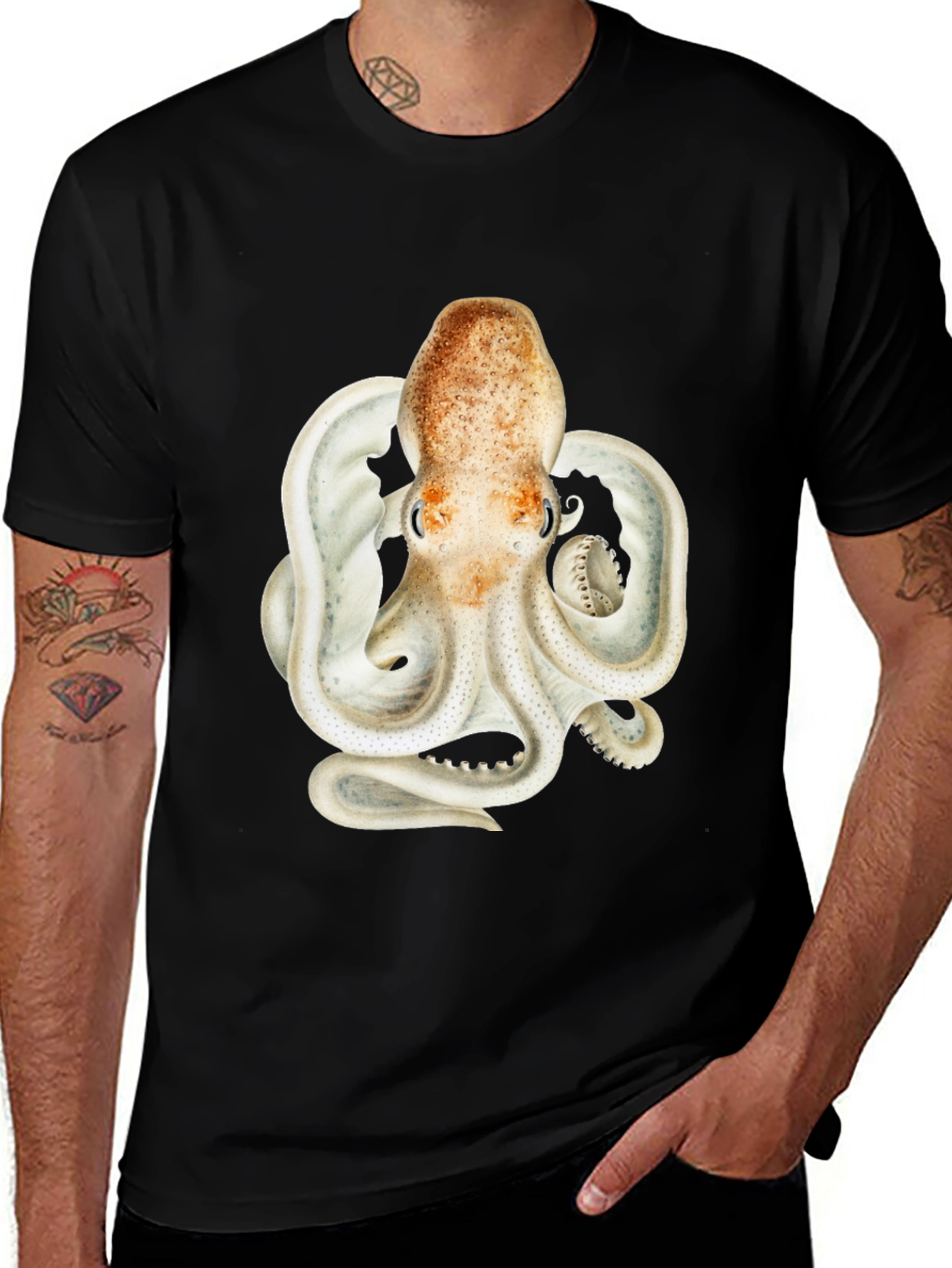 Octopus Graphic Tee - Black Cotton Blend