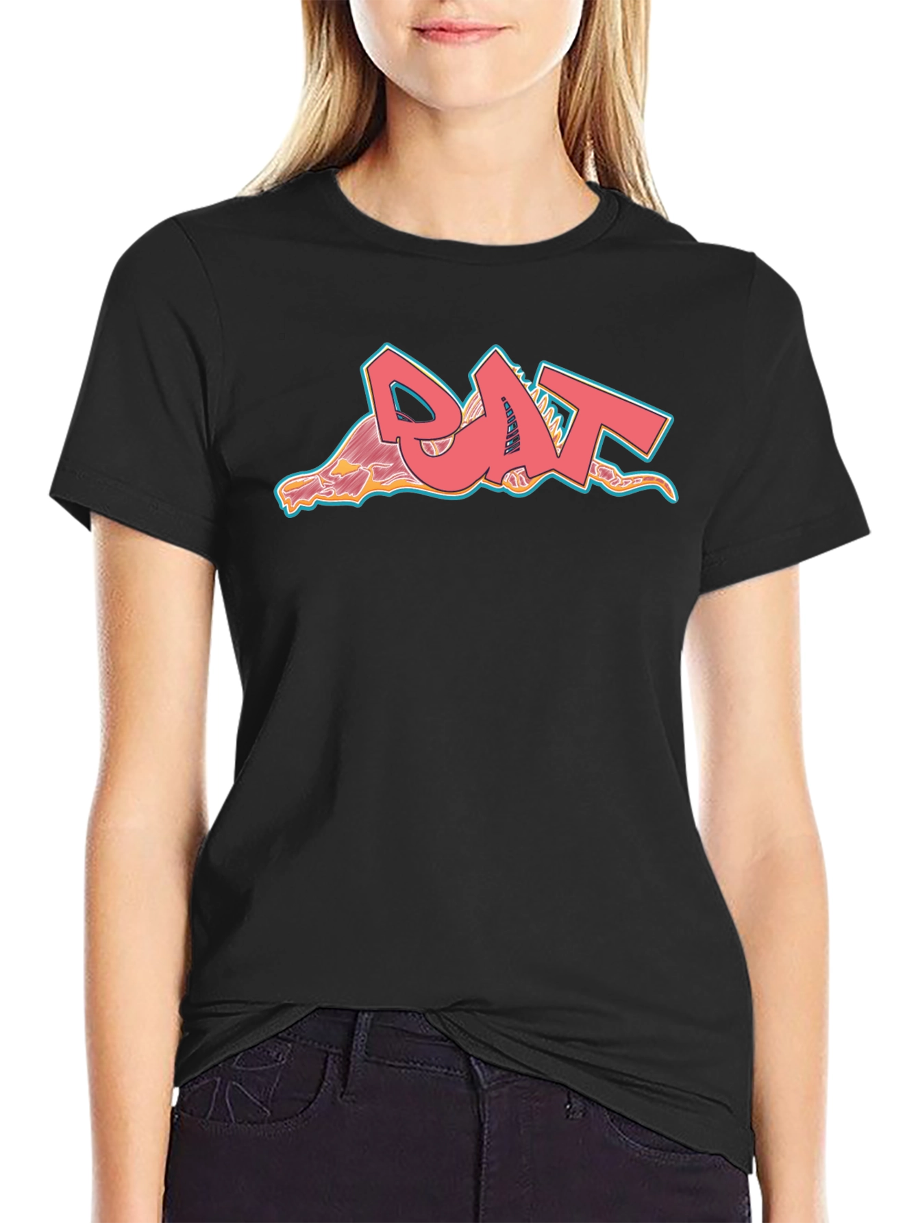 Cool Graphic T-Shirt - Pink Rat Graffiti Style