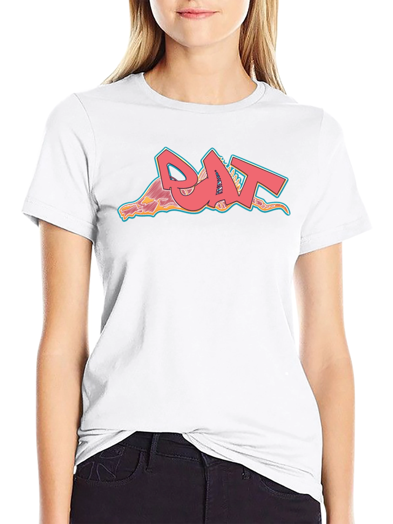 Cool Graphic T-Shirt - Pink Rat Graffiti Style