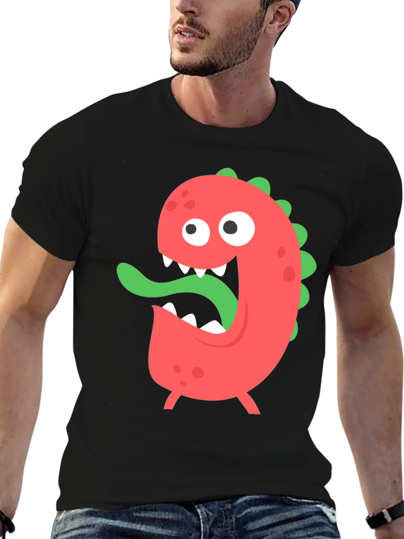 Funny Monster Graphic T-Shirt - Black