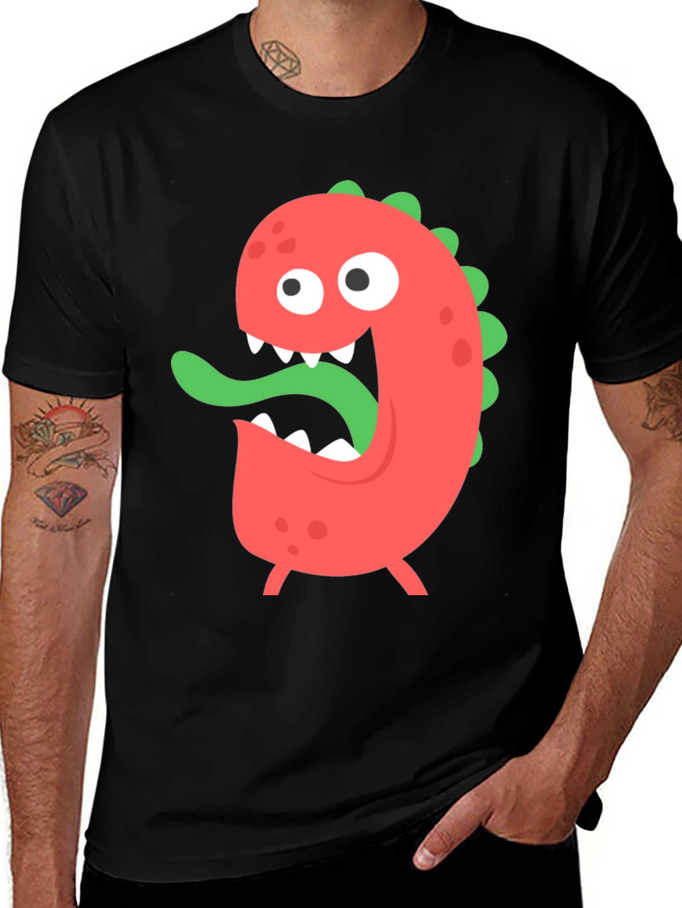 Funny Monster Graphic T-Shirt - Black