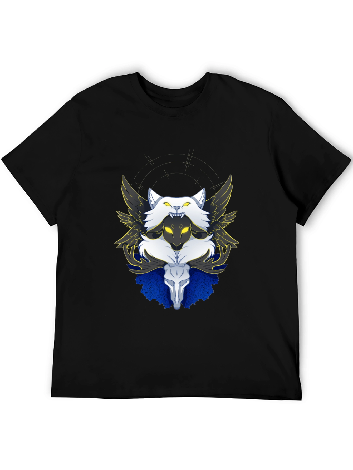Winged Wolf & Skull Graphic Tee - Unique Design