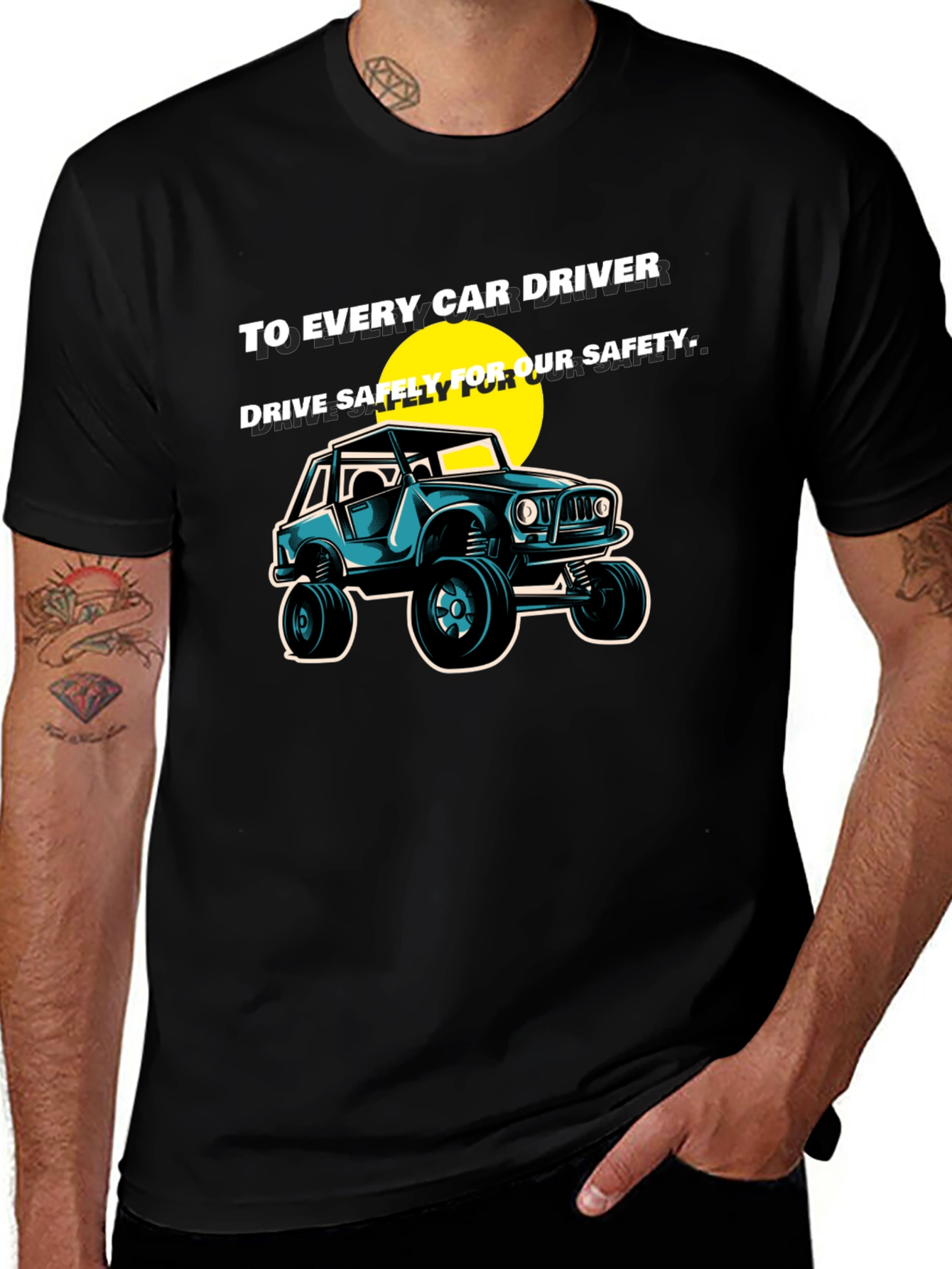 Drive Safely Car Graphic T-Shirt - Black