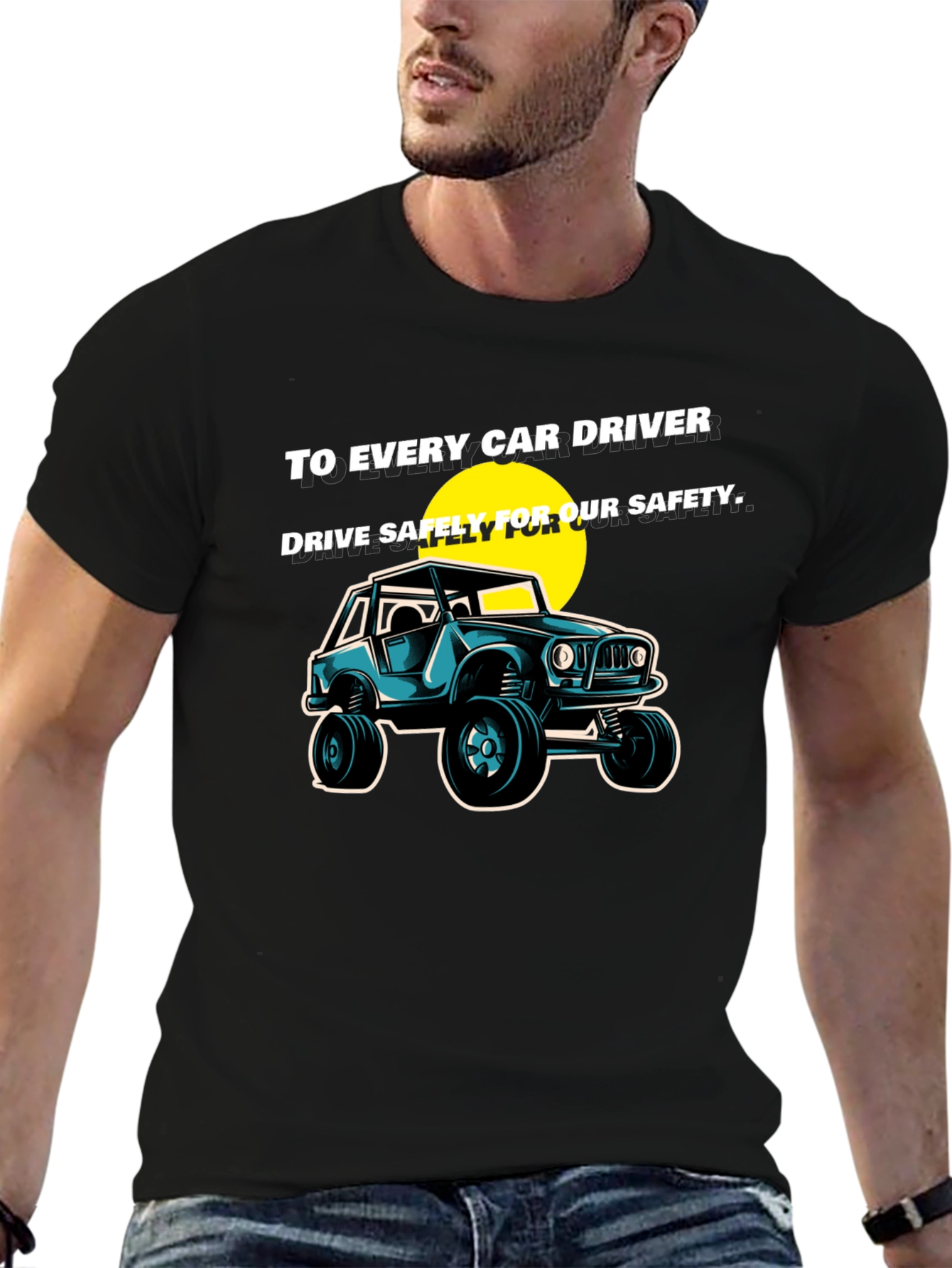 Drive Safely Car Graphic T-Shirt - Black