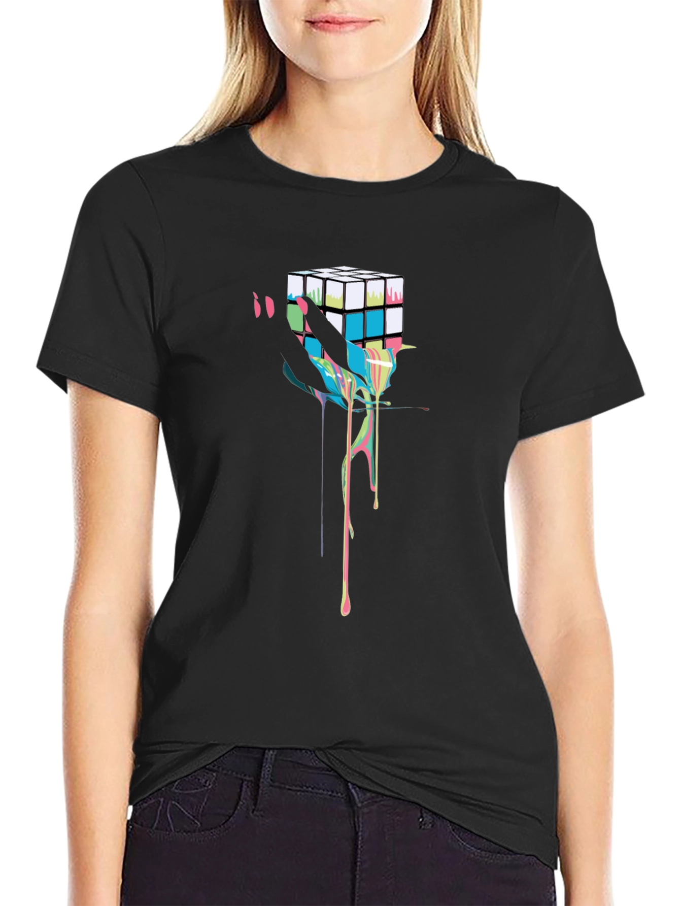 Rubiks Cube Drip Graphic T-Shirt
