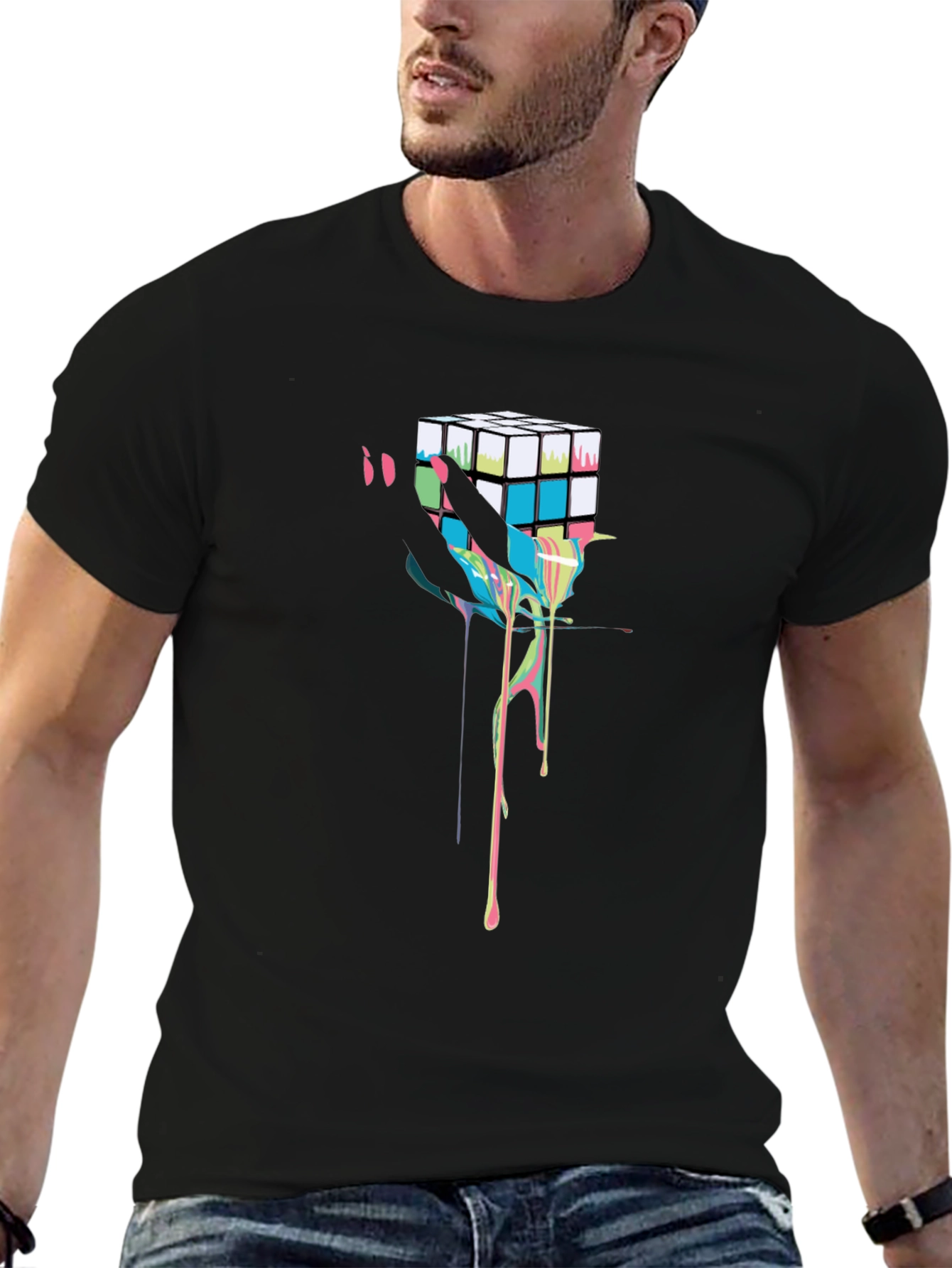 Rubiks Cube Drip Graphic T-Shirt