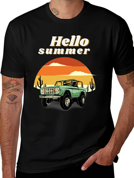 Hello Summer T-Shirt - Vintage Bronco Desert Scene