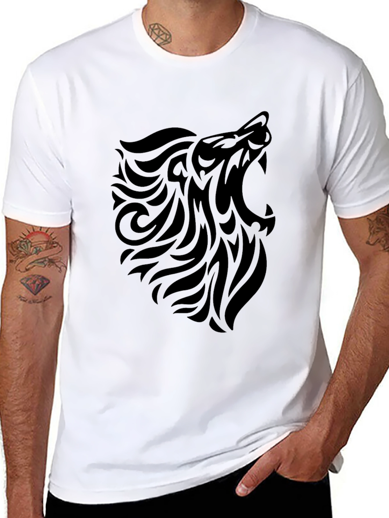 Mens Black Tribal Lion Graphic Tee
