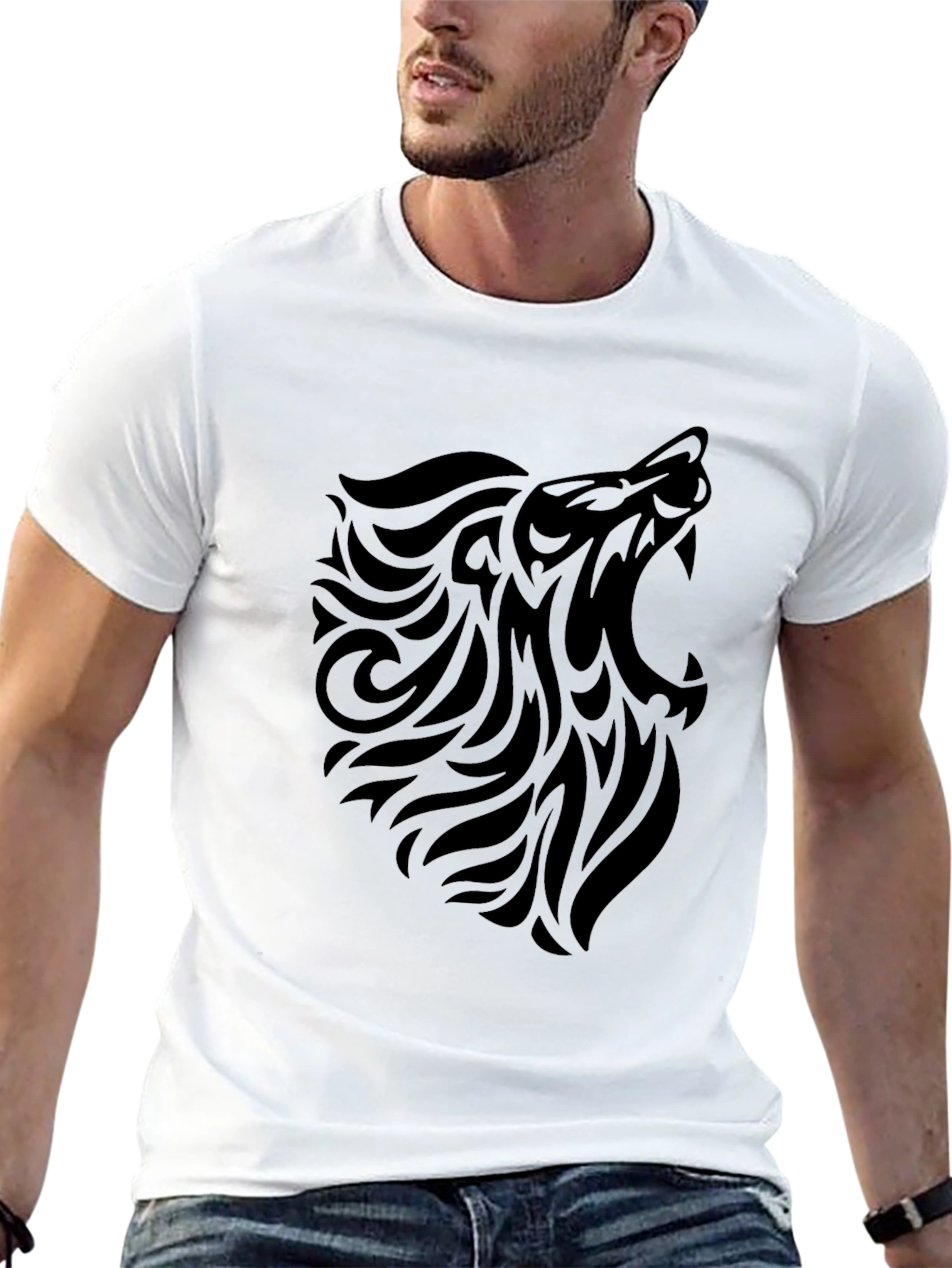 Mens Black Tribal Lion Graphic Tee