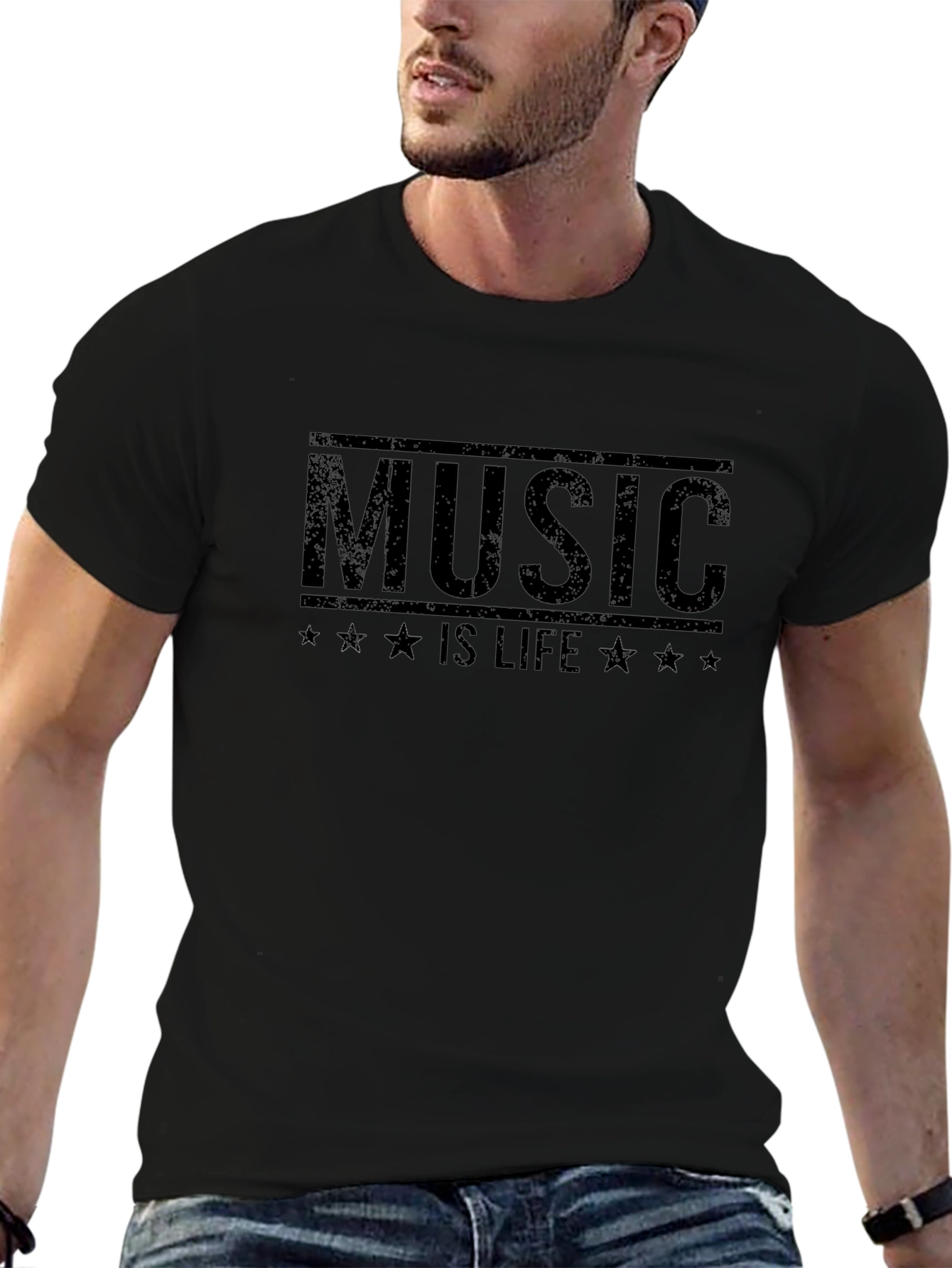 Music is Life Graphic T-Shirt - Black