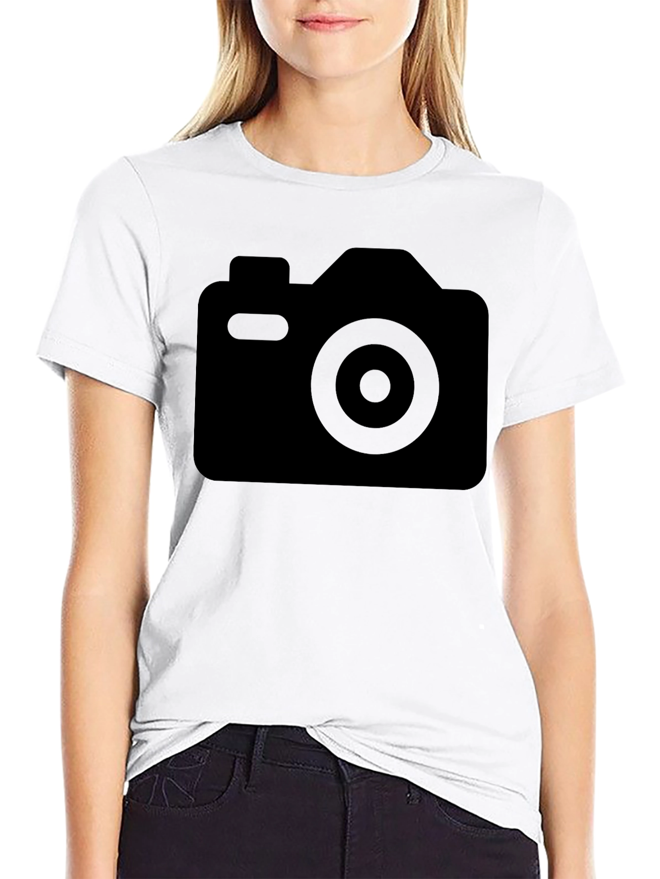 Black Camera Graphic T-Shirt - Casual Wear
