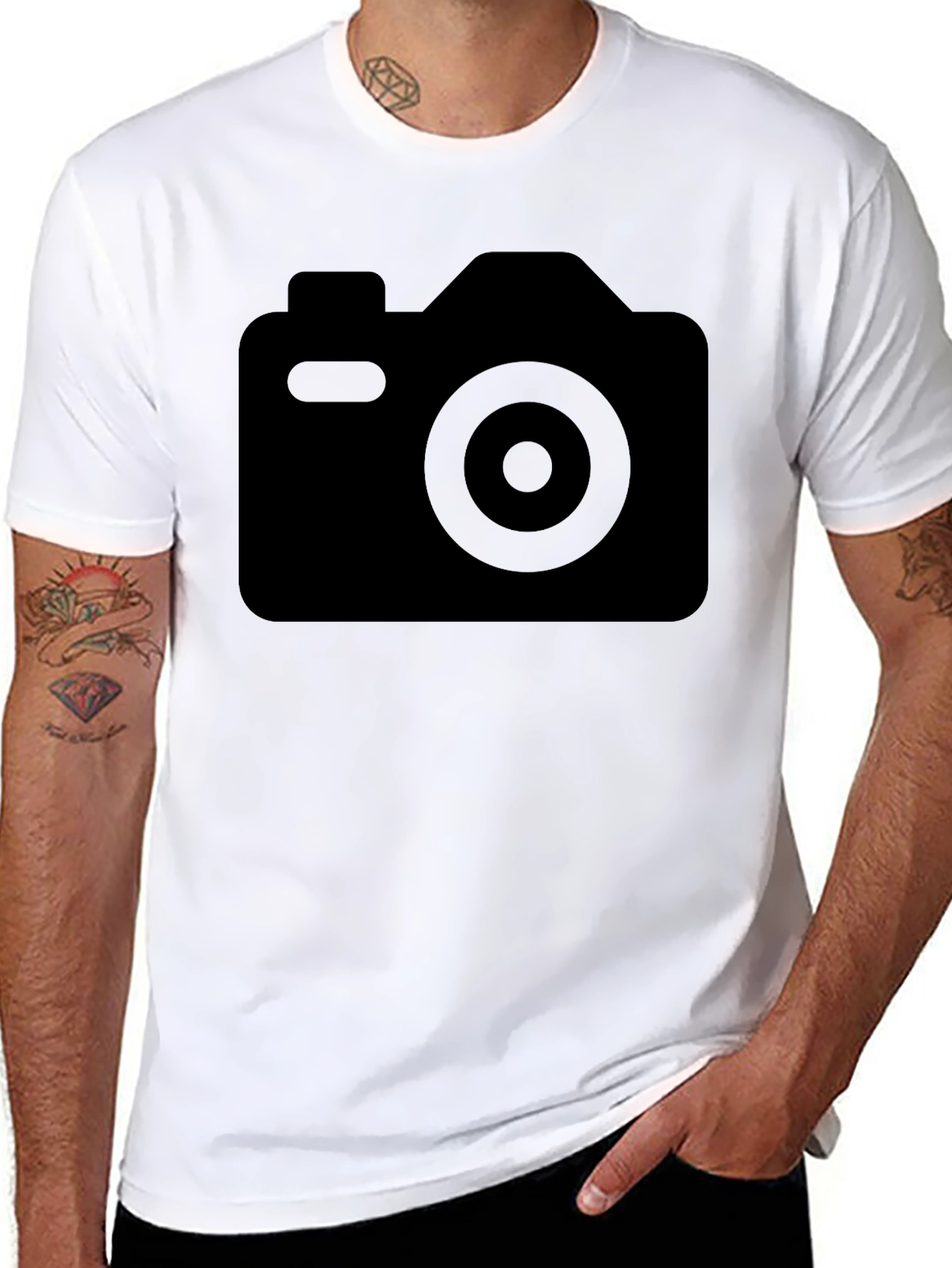 Black Camera Graphic T-Shirt - Casual Wear