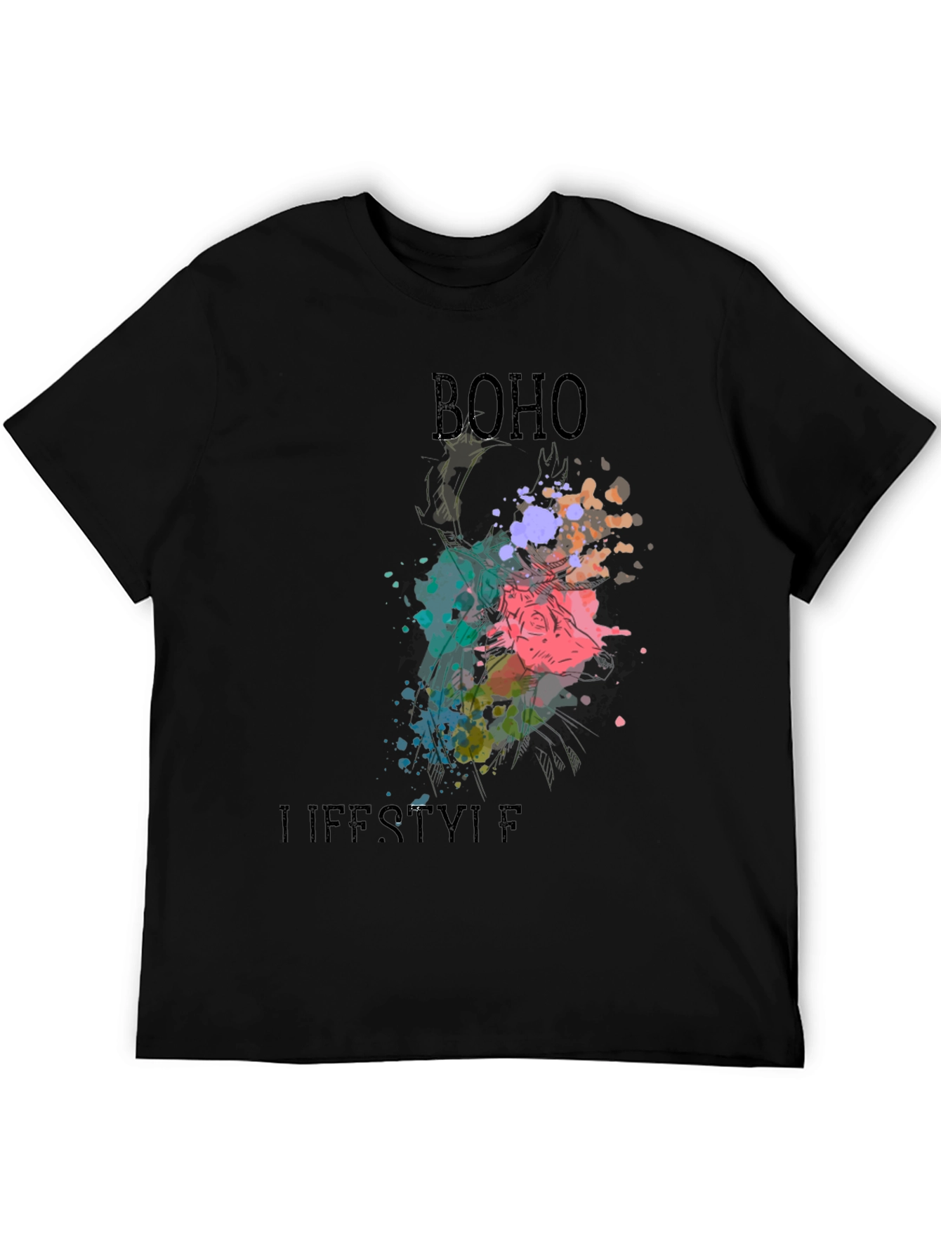 Boho Lifestyle Black T-Shirt - Stylish Graphic Tee